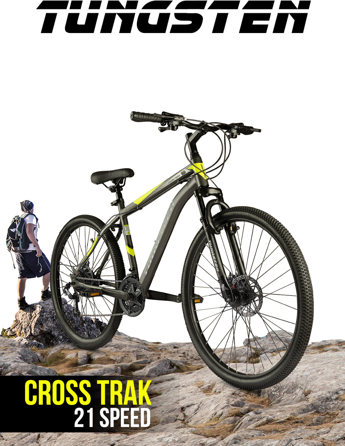 Image of Vrock Control 28T Mountain Bike 21 Speed Shimano, Steel Frame, Front Disc Rear V Brake 28 T (inch) Mountain Cycle (21 Gear, Black, Rigid)