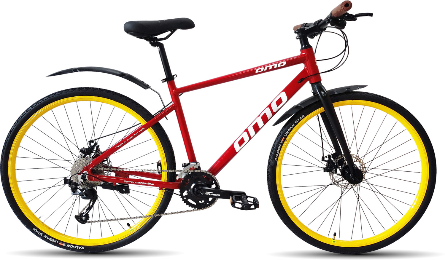 Image of OMO HAMPI PRO | SHIMANO Gear 3X9 ALIVIO | ALLOY Rigid Fork | Cassette | 700C T (inch) Hybrid Cycle /City Bike (27 Gear, Red, Rigid)