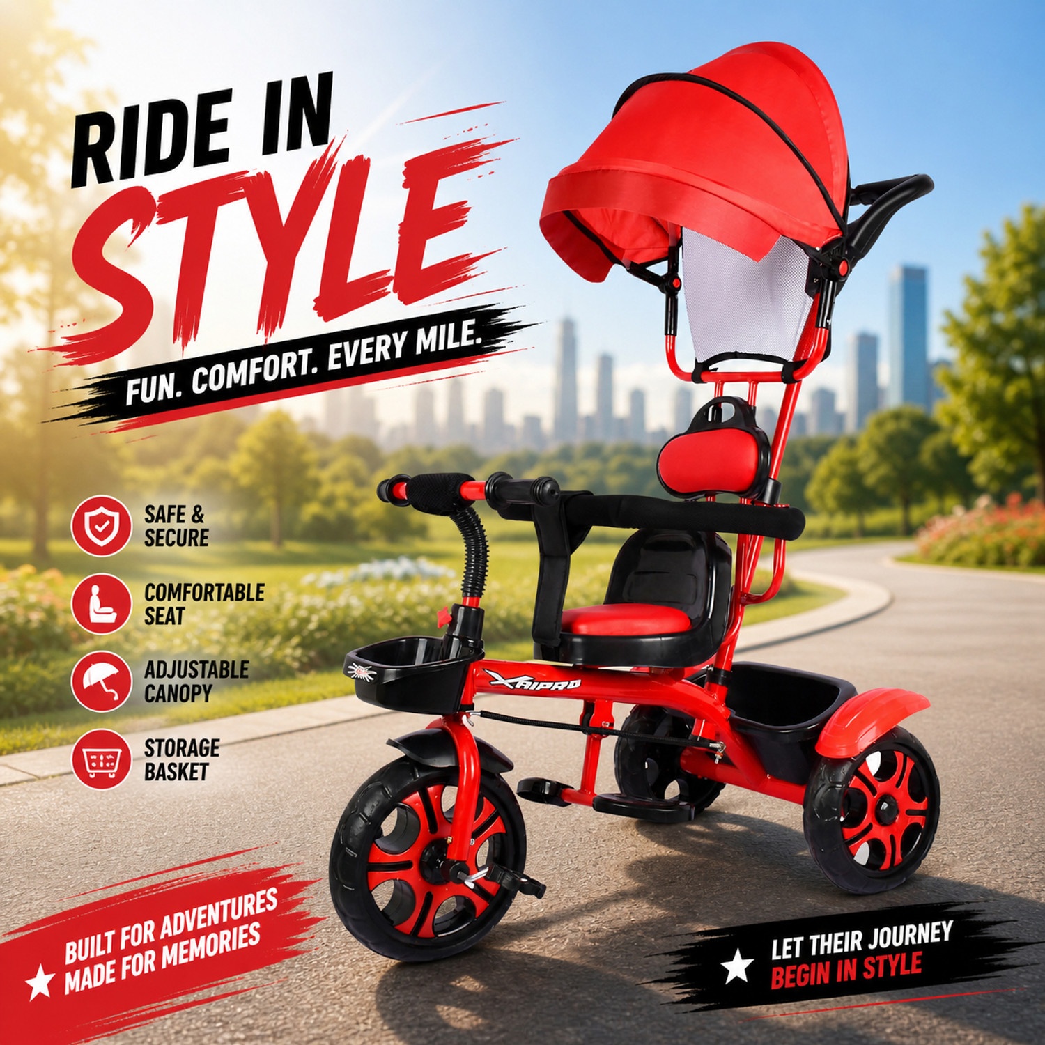 Image of Dugri kids Tricycle for Kids Ride on for 12 Months to 60 Months Boys /Girls / Cycle bullet styslish baby boys baby girls Tricycle (Black, White)