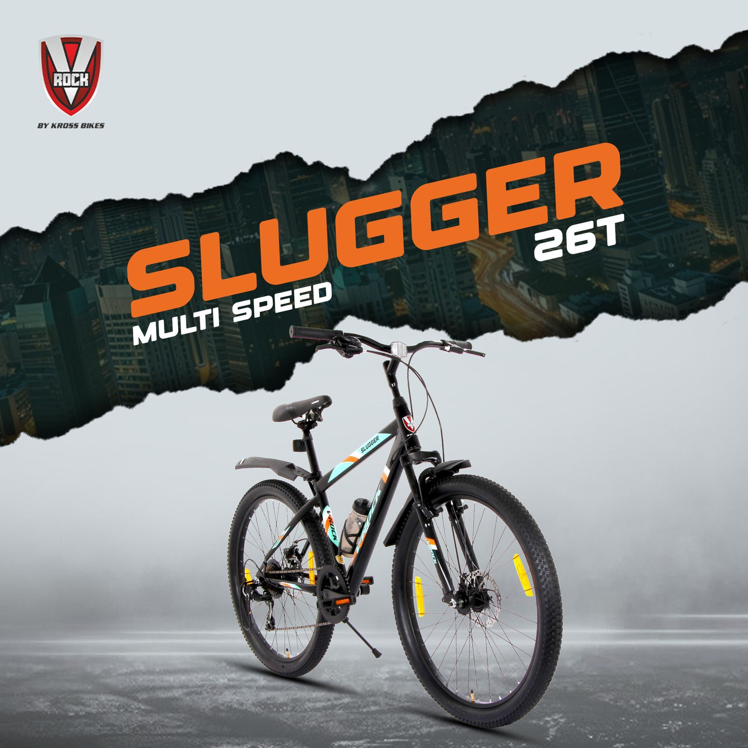 Image of Vrock Slugger 7 speed 26T unisex Mountain Bike, Steel Frame 26 T (inch) Mountain Cycle (7 Gear, Multicolor, Only Front Suspension)