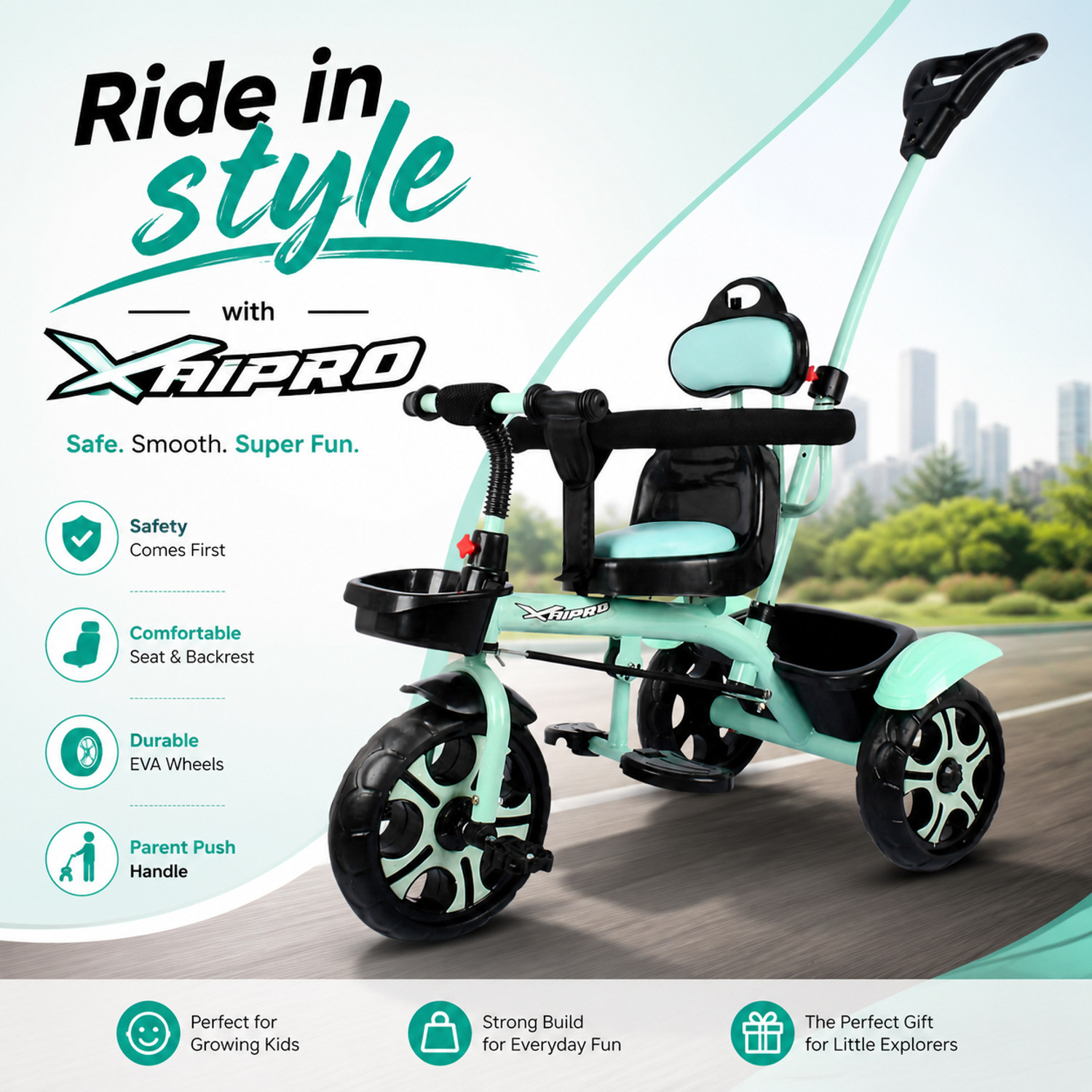 Image of Dugri kids Tricycle for Kids Ride on for 12 Months to 60 Months Boys /Girls / Cycle bullet styslish baby boys baby girls Tricycle (Black, White)