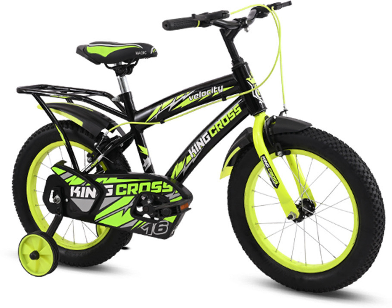 Image of KINGCROSS VELOCITY 16T WITH INBUILT CARRIER - SIDE SUPPORT- TUBELESS TYRE 16 T (inch) BMX Cycle (Single Speed, Black, Rigid)
