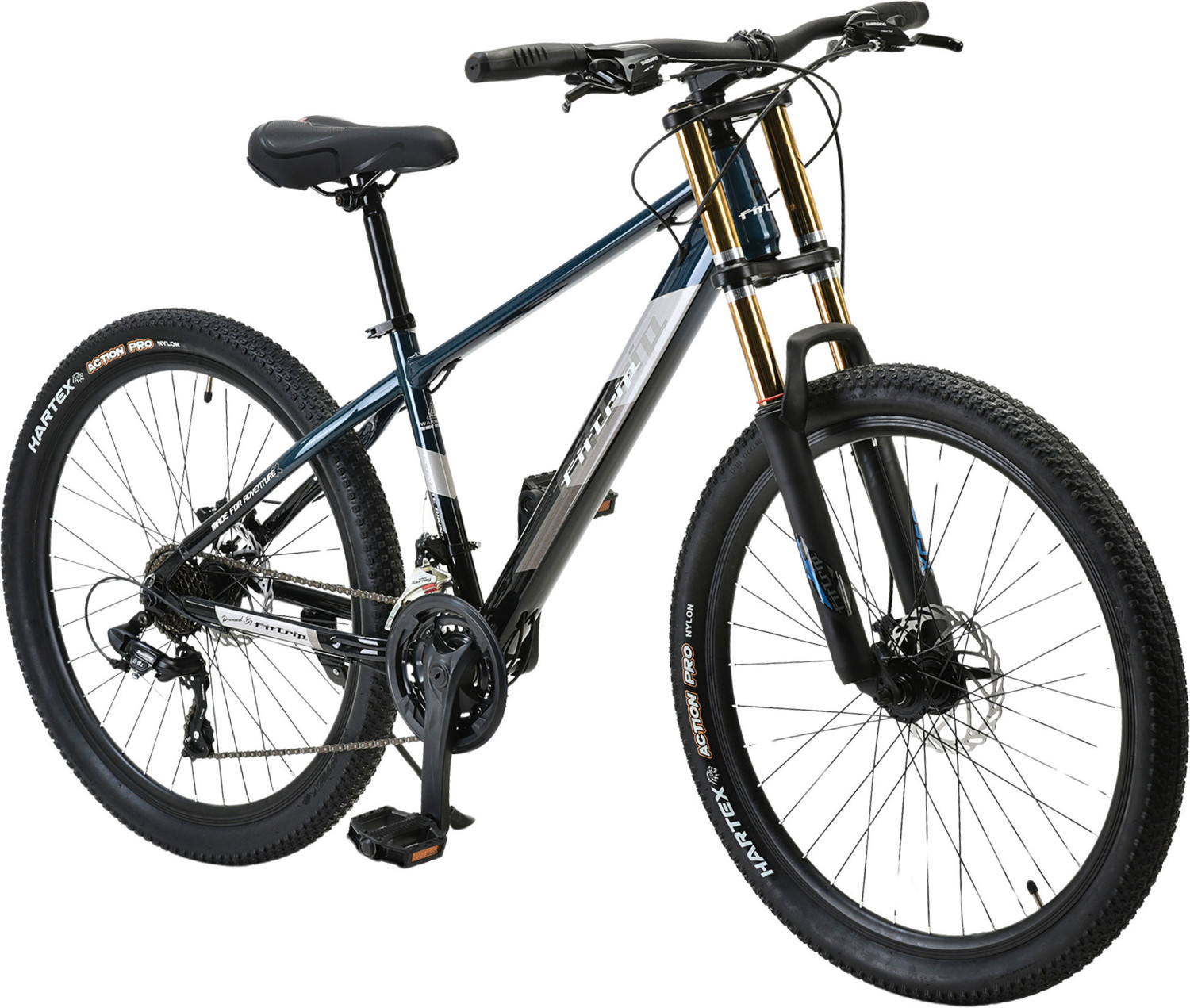 Image of FitTrip SUPER Dominator| Shimano Gears | DUAL CROWN Suspension | JAK 7 Dual Disk Brakes 26 T (inch) Mountain Cycle (21 Gear, Blue, Only Front Suspension)