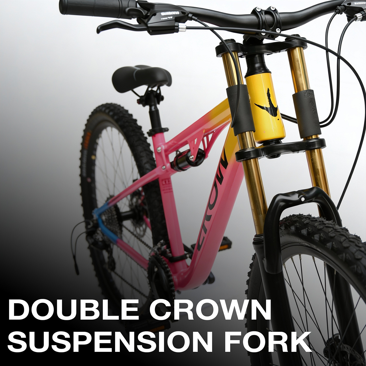 Image of Crow ROOKIE 8 SPEED|DUAL SUSPENSION|shimano geared|JAK DISC BRAKE 27.5 T (inch) Mountain Cycle (8 Gear, Multicolor, Only Front Suspension)