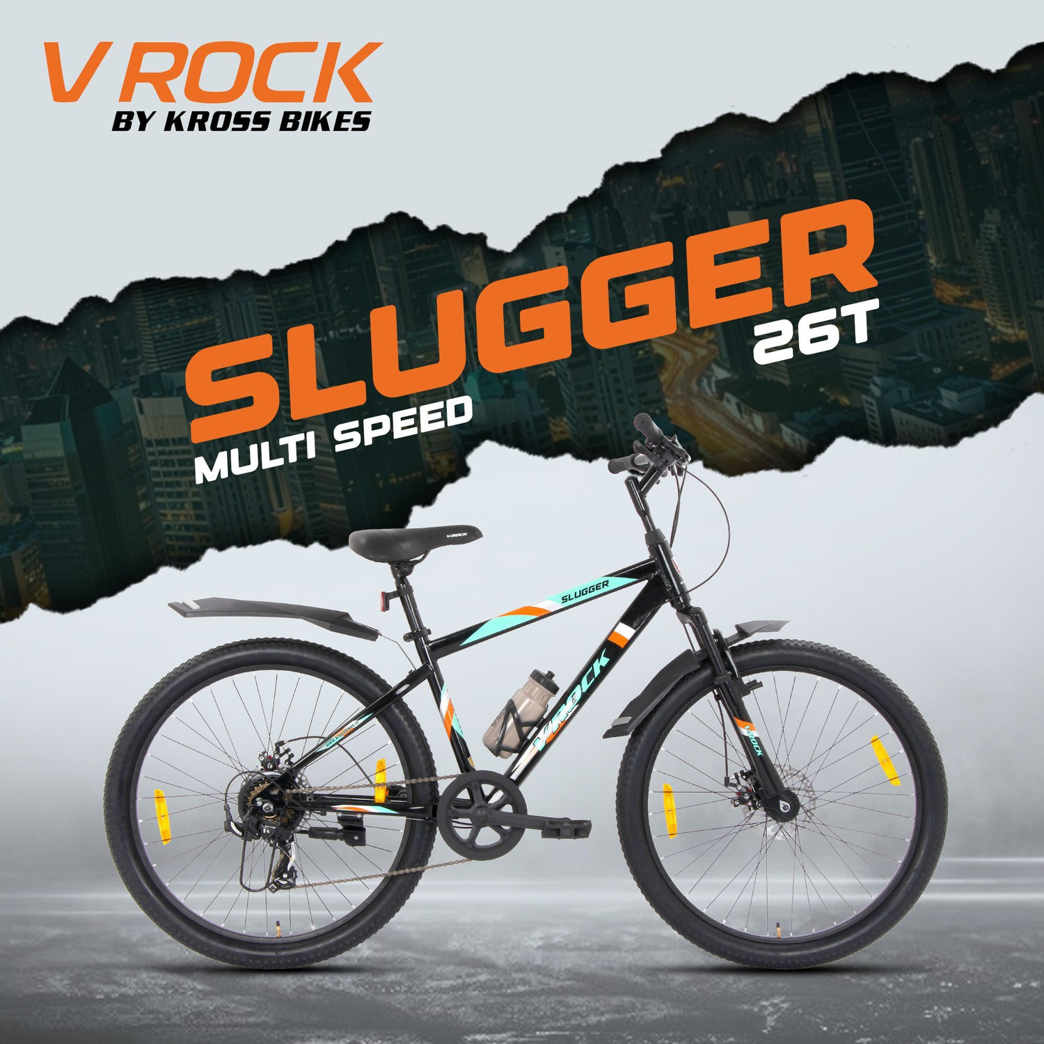 Image of Vrock Slugger 7 speed 26T unisex Mountain Bike, Steel Frame 26 T (inch) Mountain Cycle (7 Gear, Multicolor, Only Front Suspension)