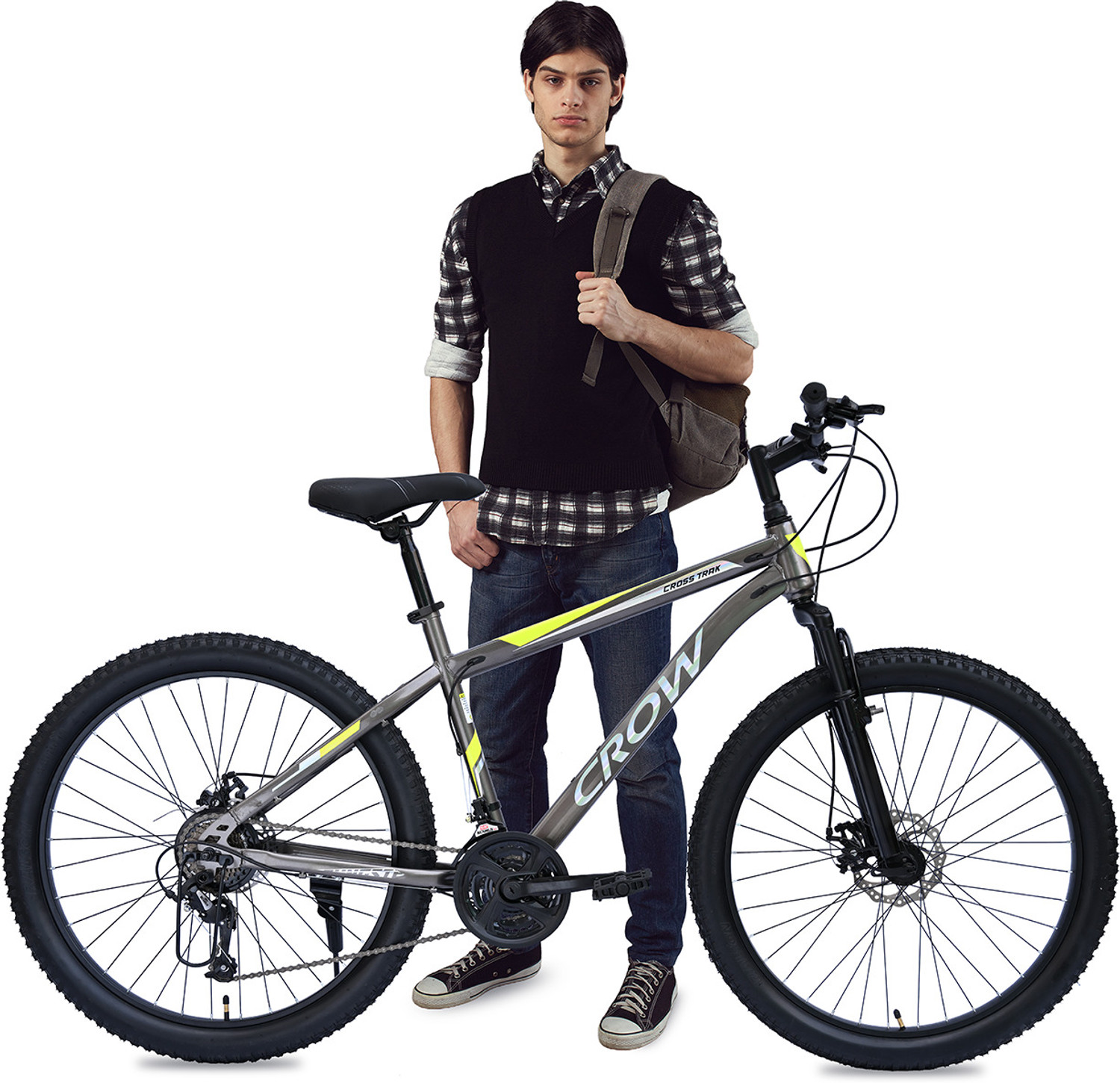 Image of GANG Cycles Skyrock Single Speed Bike With Front Disc and V-Brake (BLACK) 26 T (inch) Mountain Cycle (Single Speed, Black, Only Front Suspension)