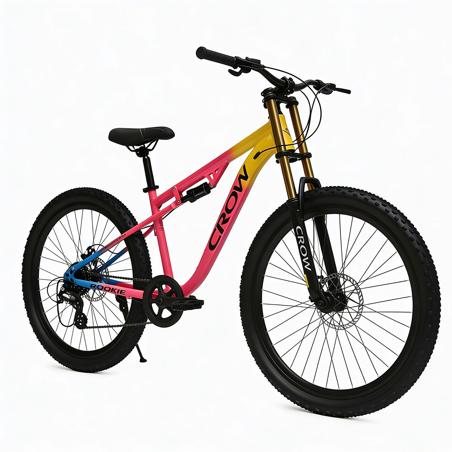 Image of Crow ROOKIE 8 SPEED|DUAL SUSPENSION|shimano geared|JAK DISC BRAKE 27.5 T (inch) Mountain Cycle (8 Gear, Multicolor, Only Front Suspension)