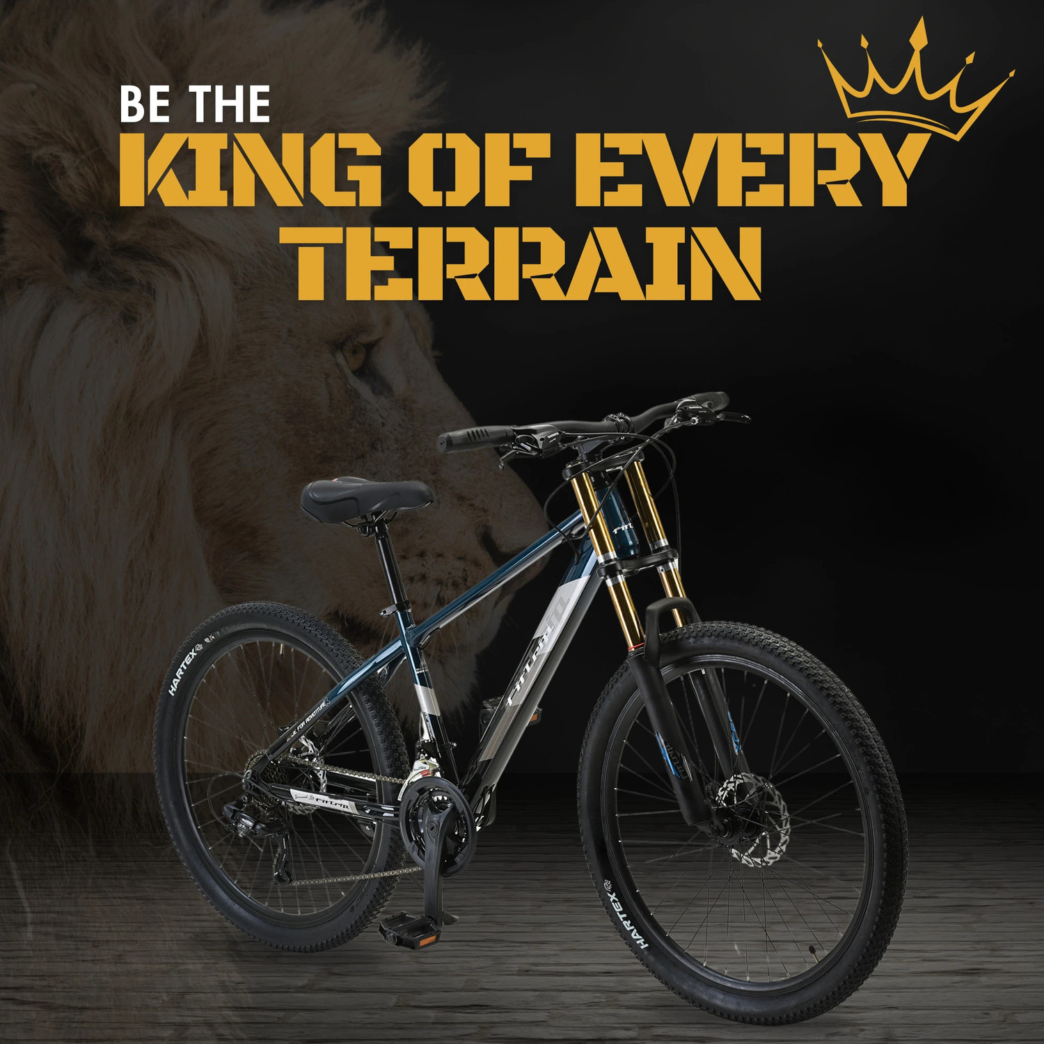 Image of FitTrip SUPER Dominator| Shimano Gears | DUAL CROWN Suspension | JAK 7 Dual Disk Brakes 26 T (inch) Mountain Cycle (21 Gear, Blue, Only Front Suspension)
