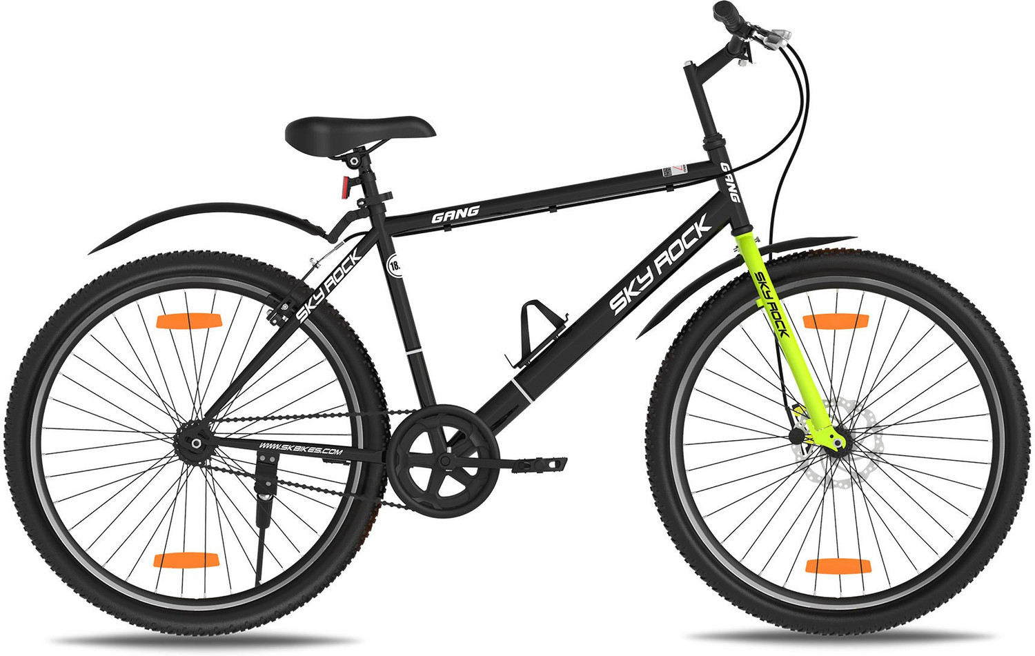 Image of GANG Cycles Skyrock Single Speed Bike With Front Disc and V-Brake (BLACK) 26 T (inch) Mountain Cycle (Single Speed, Black, Only Front Suspension)