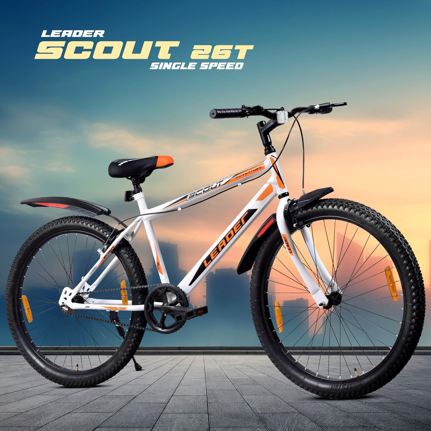Image of ATLAS Twister Deluxe Bike For Adults Matt Black&Red 26 T (inch) Mountain Cycle (Single Speed, Multicolor, Rigid)