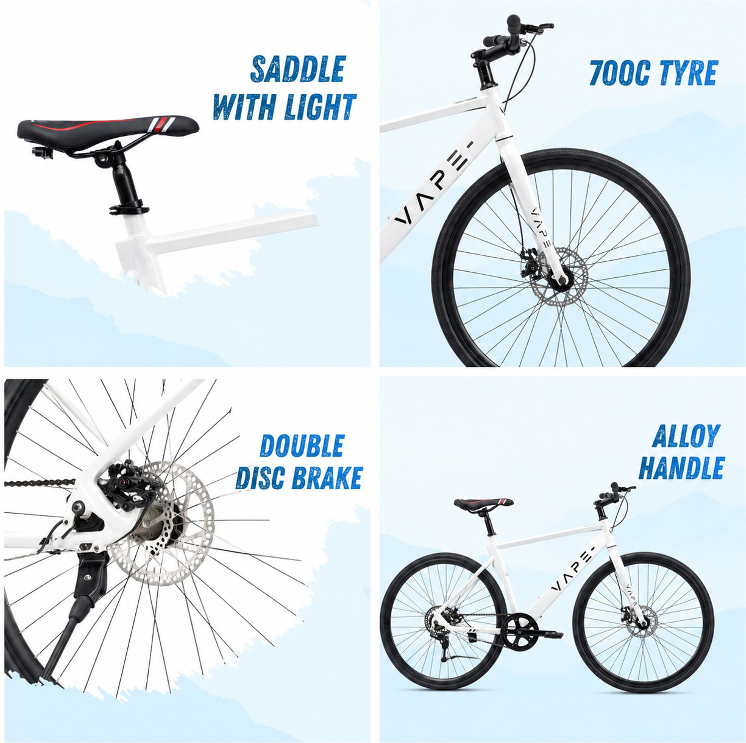 Image of Goal VAPE 700C SingleSpeed Bicycle | Double Disc Brakes 700C T (inch) Hybrid Cycle /City Bike (Single Speed, White, Rigid)