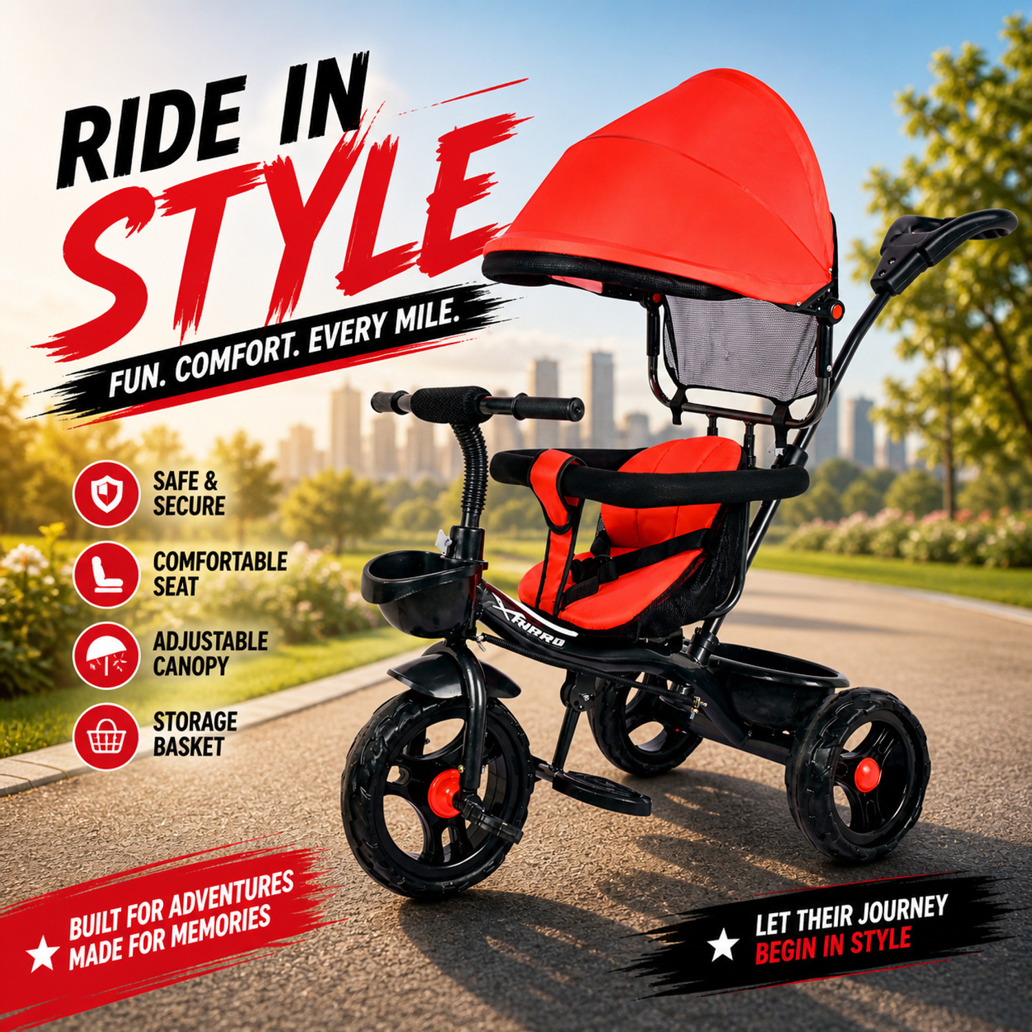 Image of Dugri kids Tricycle for Kids Ride on for 12 Months to 60 Months Boys /Girls / Cycle bullet styslish baby boys baby girls Tricycle (Black, White)