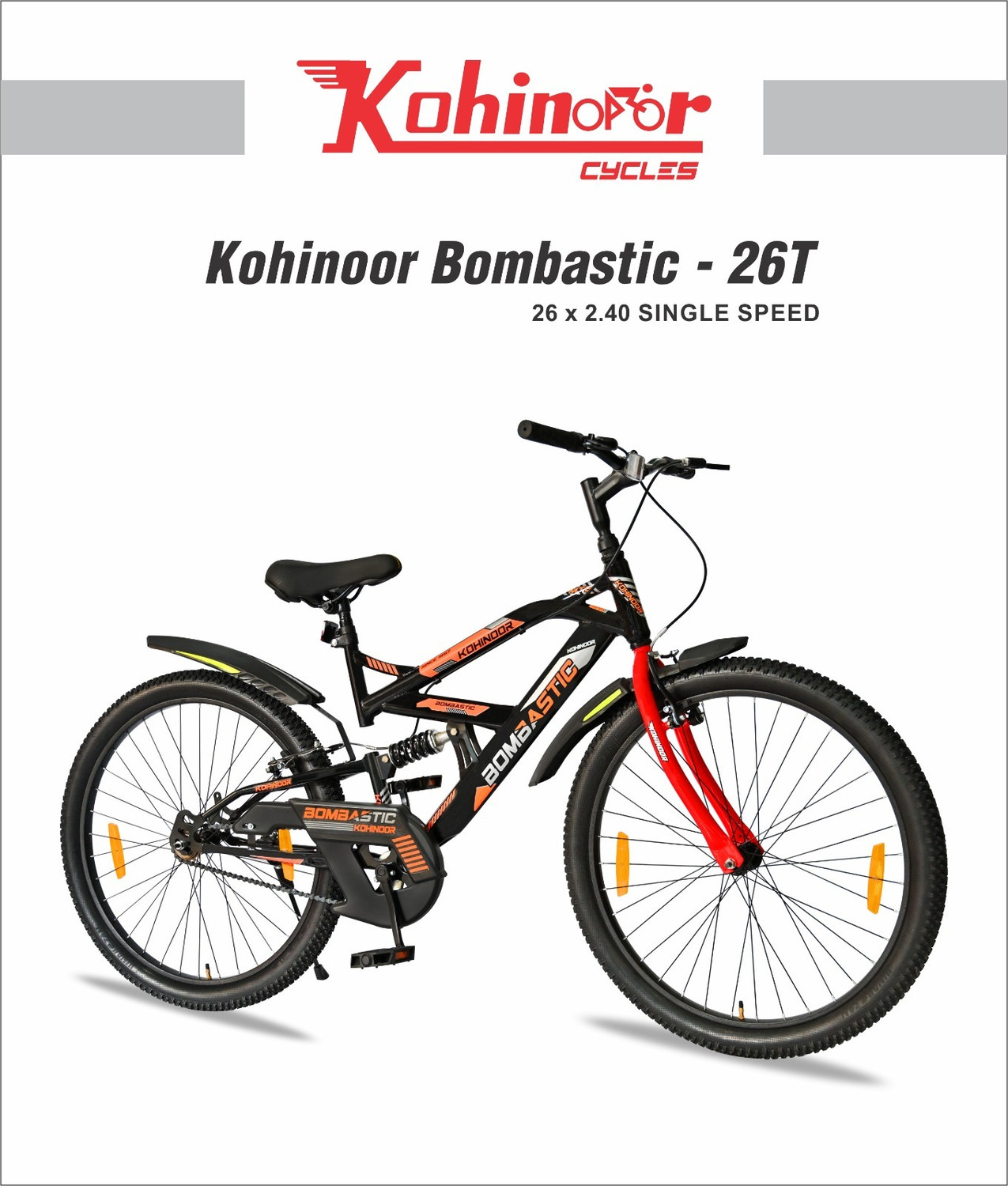 Image of Kohinoor BOMBASTIC REAR SUSPENSION MTB 26T MTB SINGLESPEED BLACK 26 T (inch) Mountain Cycle (Single Speed, Black, Front Rigid & Rear Suspension)