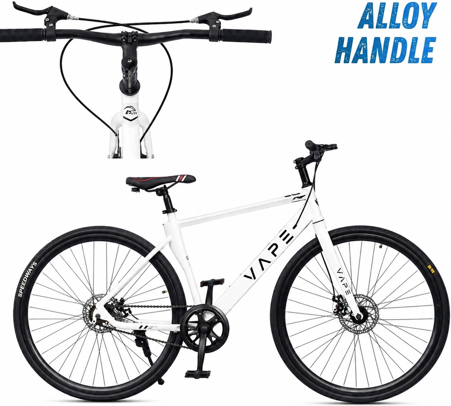 Image of Goal VAPE 700C SingleSpeed Bicycle | Double Disc Brakes 700C T (inch) Hybrid Cycle /City Bike (Single Speed, White, Rigid)