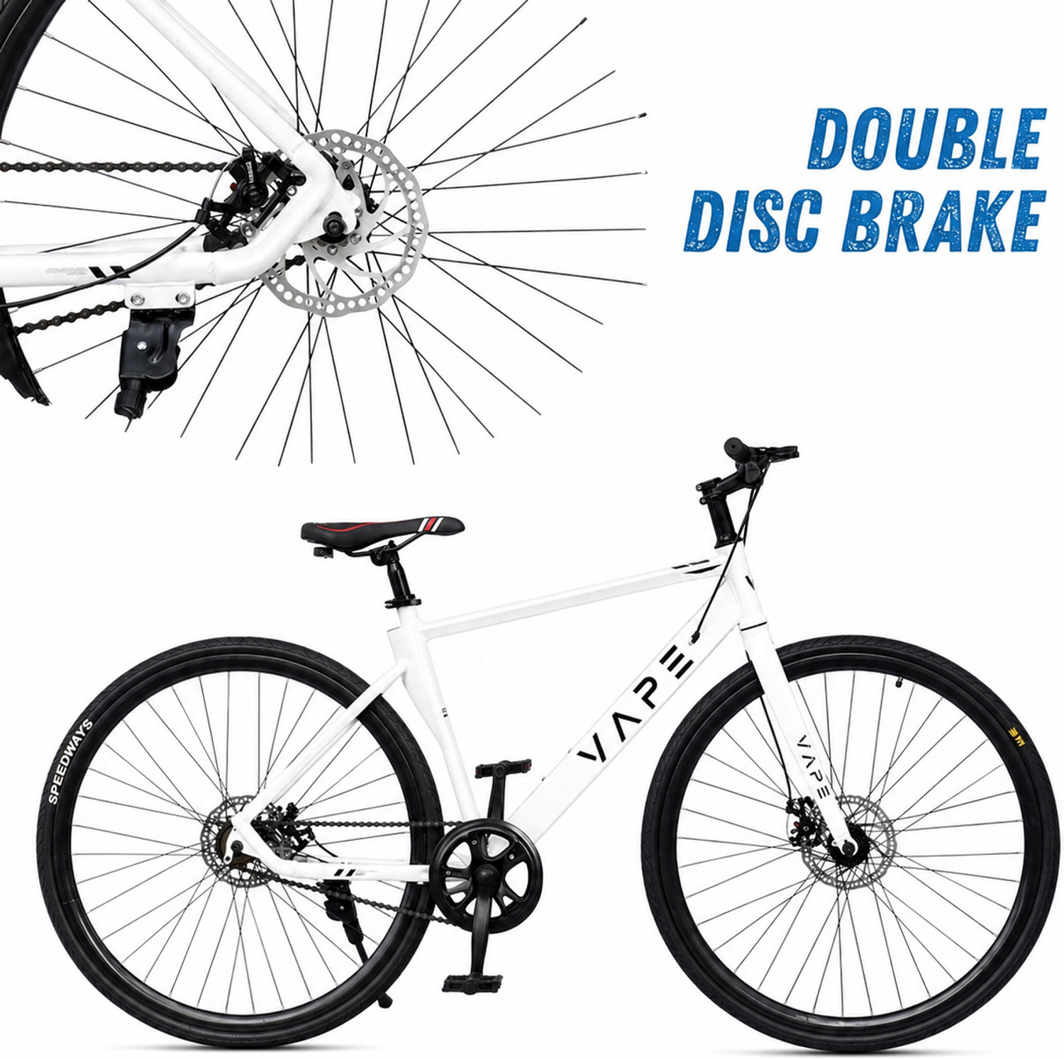 Image of Goal VAPE 700C SingleSpeed Bicycle | Double Disc Brakes 700C T (inch) Hybrid Cycle /City Bike (Single Speed, White, Rigid)