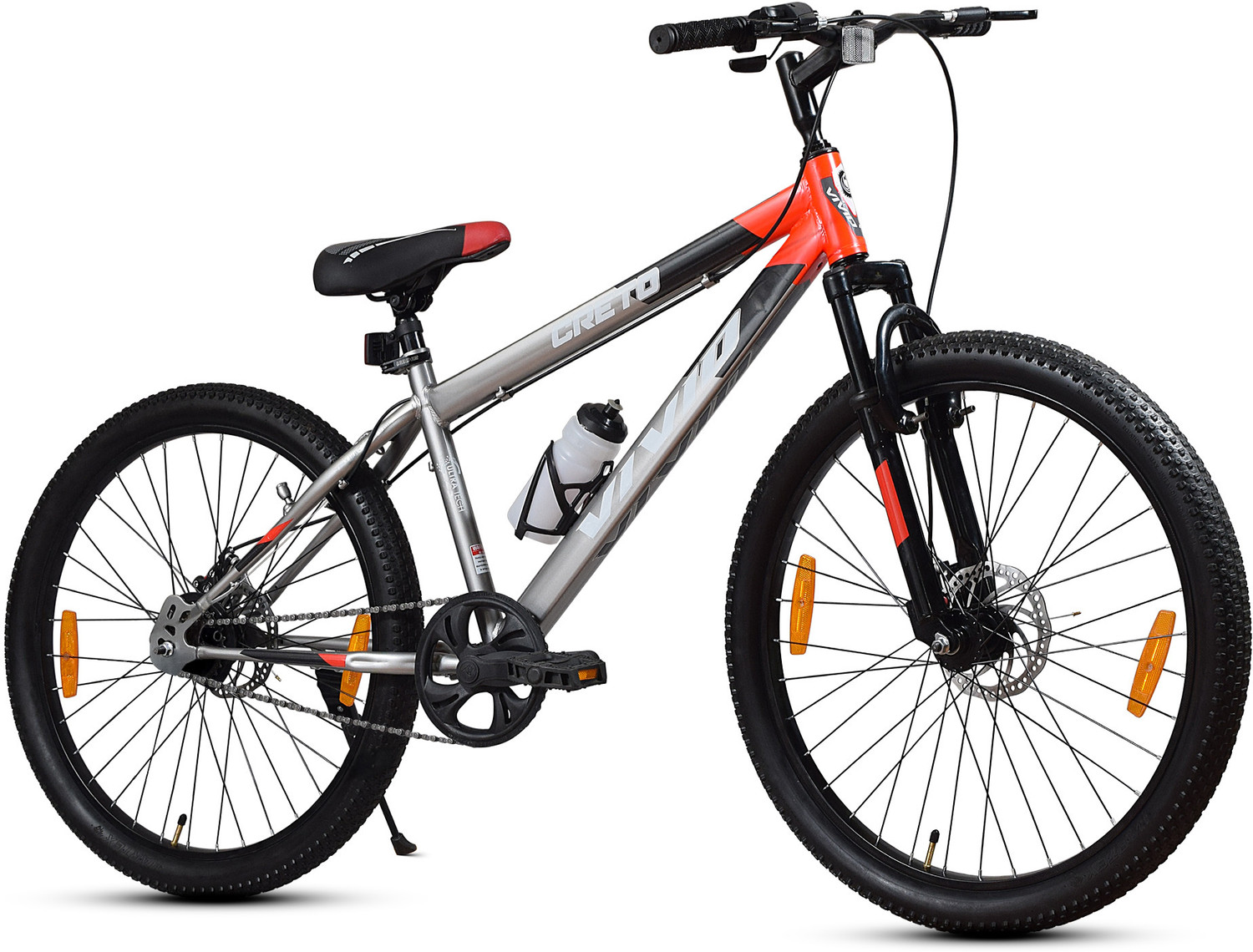 Image of GANG Cycles Skyrock Single Speed Bike With Front Disc and V-Brake (BLACK) 26 T (inch) Mountain Cycle (Single Speed, Black, Only Front Suspension)