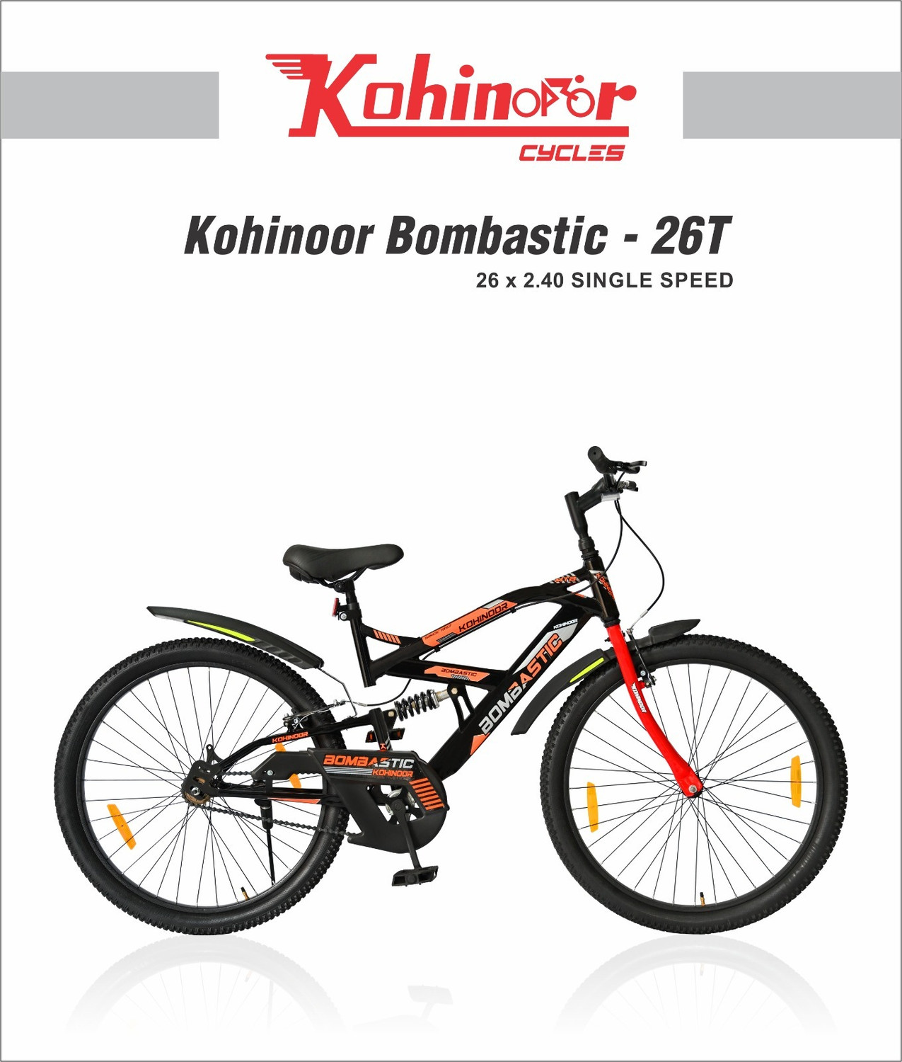 Image of Kohinoor BOMBASTIC REAR SUSPENSION MTB 26T MTB SINGLESPEED BLACK 26 T (inch) Mountain Cycle (Single Speed, Black, Front Rigid & Rear Suspension)