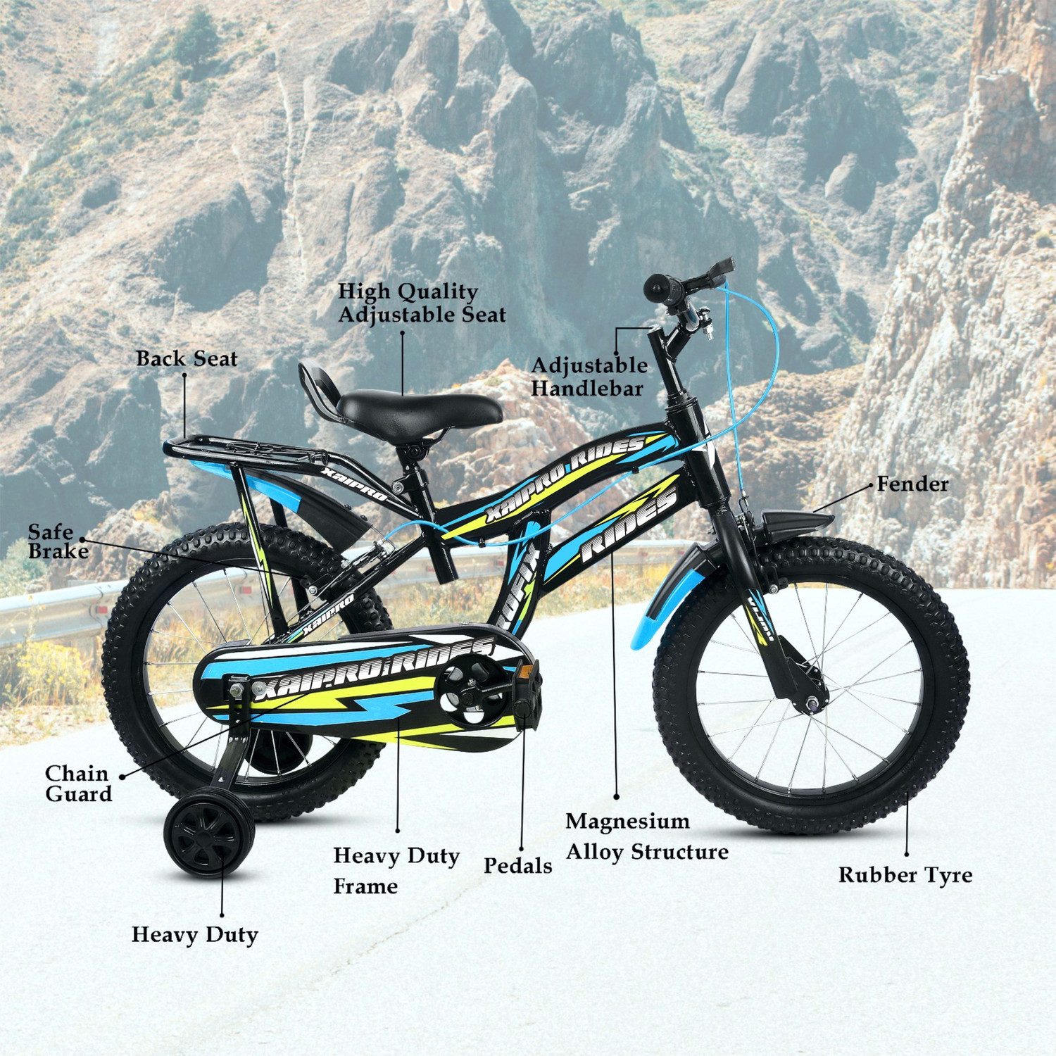 Image of KINGCROSS VELOCITY 16T WITH INBUILT CARRIER - SIDE SUPPORT- TUBELESS TYRE 16 T (inch) BMX Cycle (Single Speed, Black, Rigid)