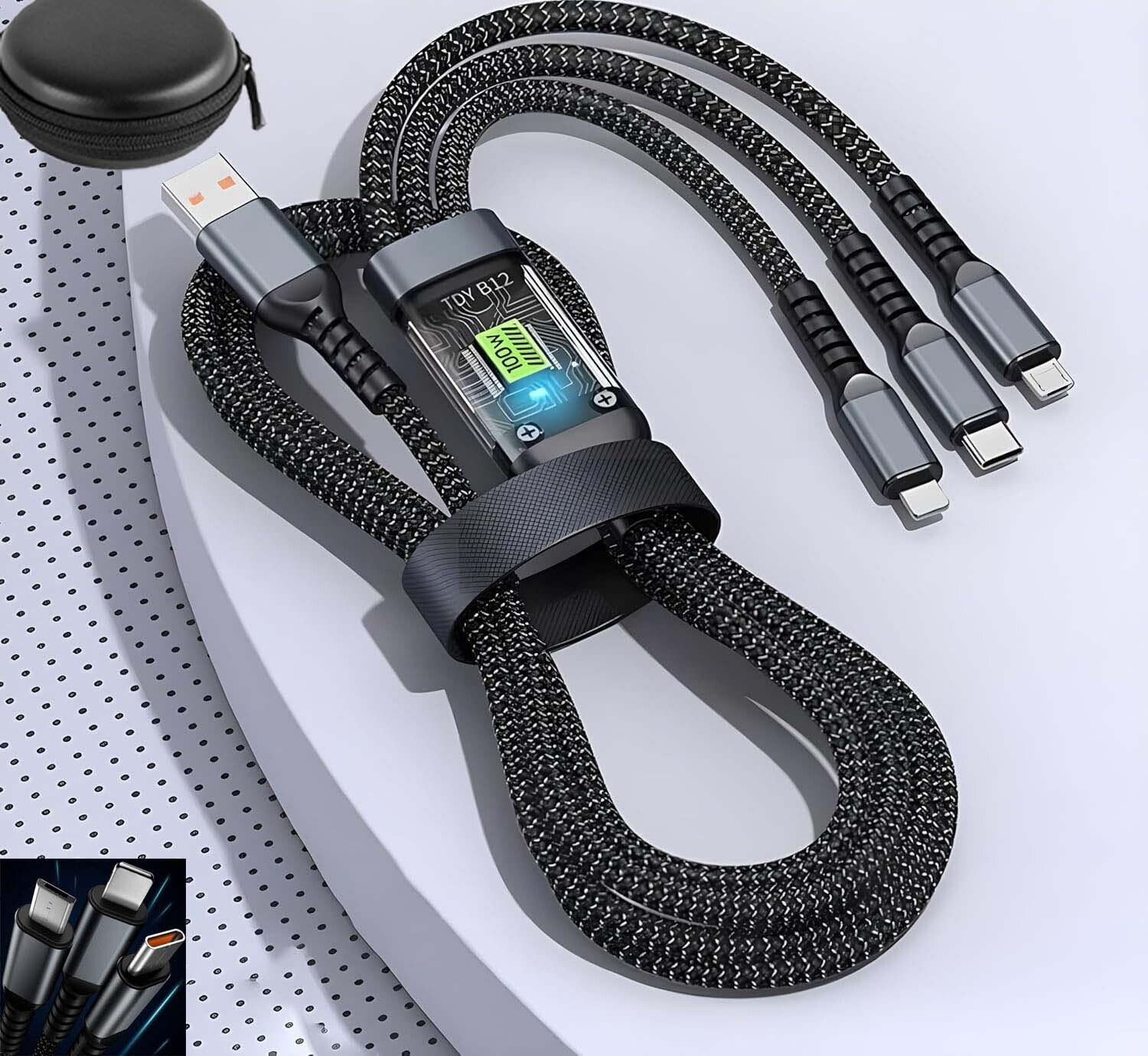 3D GOLDTM 3-in-1 Cable 1 m 100W Transparent Luminous 3in1 Multipurpose Charging Data Cable+Pouch - 3D GOLDTM : Flipkart.com
