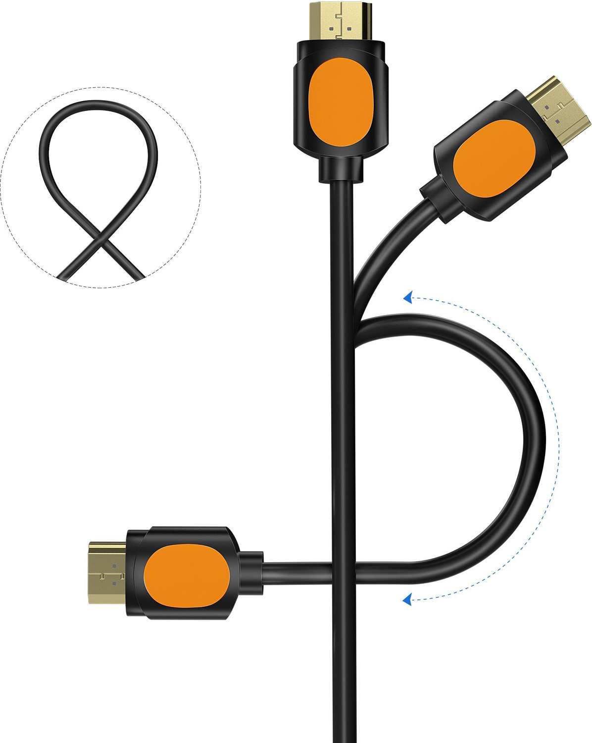 Image of AirSound HDMI Cable 1.82 m Braided Shield High Speed HDMI Cable 6ft 4K 60Hz Gold Plated A Male to A Male - Black (Compatible with Suitable for TVs, monitors, laptops, projectors, gaming consoles and more., Black, Orange, One Cable, HDMI To HDMI)