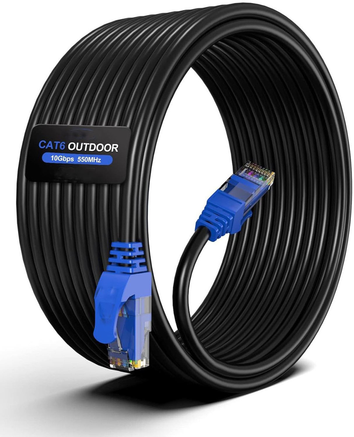 Image of Sadow LAN Cable 35 m 35 Meter Cat5e Outdoor Ethernet Cable Internet LAN Cable RJ45 Patch Cord (Compatible with Heavy Duty Cameras, Security Cameras, Printer, Modem, Switch,, Black, NA)