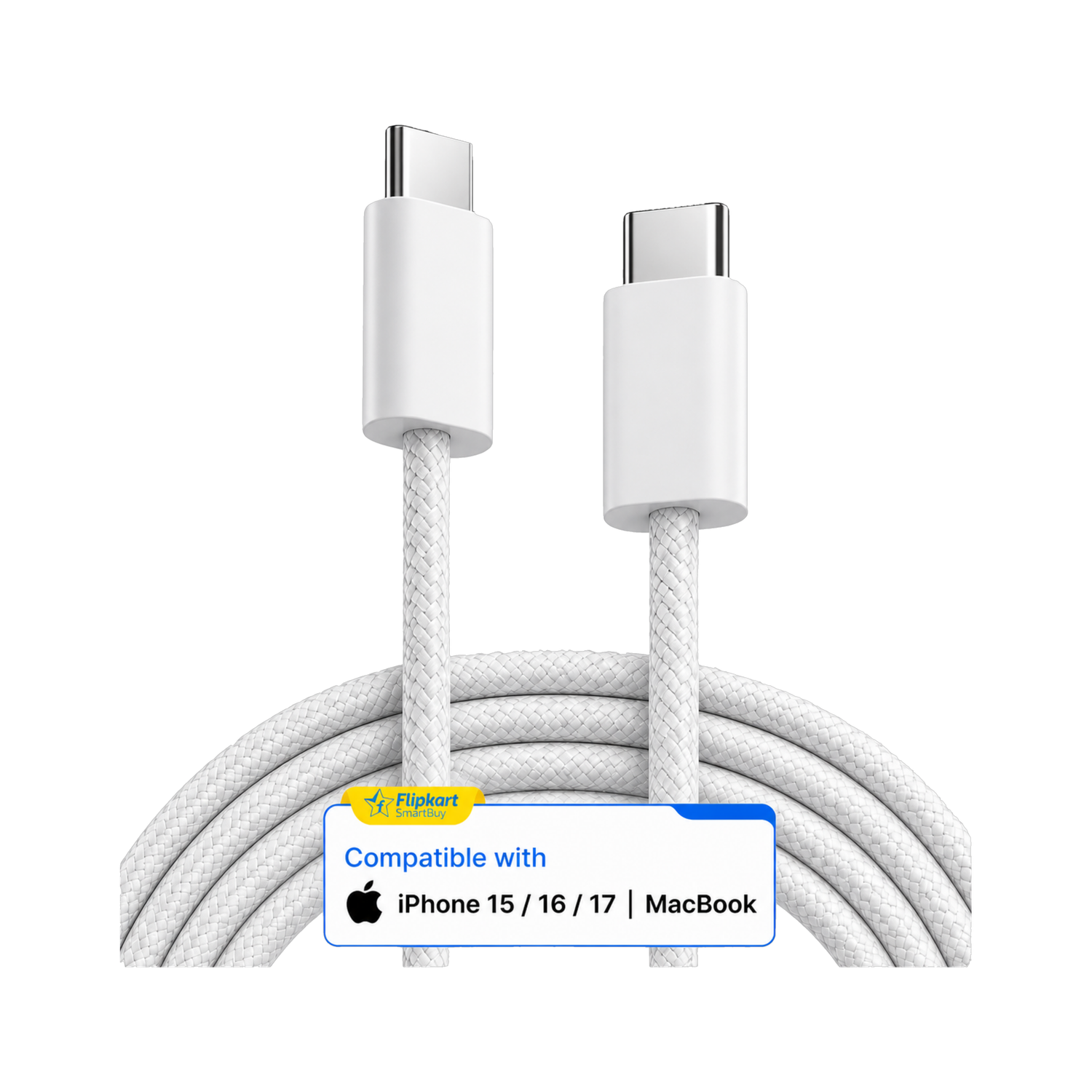 Image of Flipkart SmartBuy Lightning Cable 3 A 1.5 m Long Type C to Lightning Cable (Compatible with iPhone 6 /7 / /8 /X /XS Max /SE /11 /12 /13 /14 Plus, Pro Max, Type C to Lightning cable, White, One Cable, USB Type C To Lightning, 20 W)