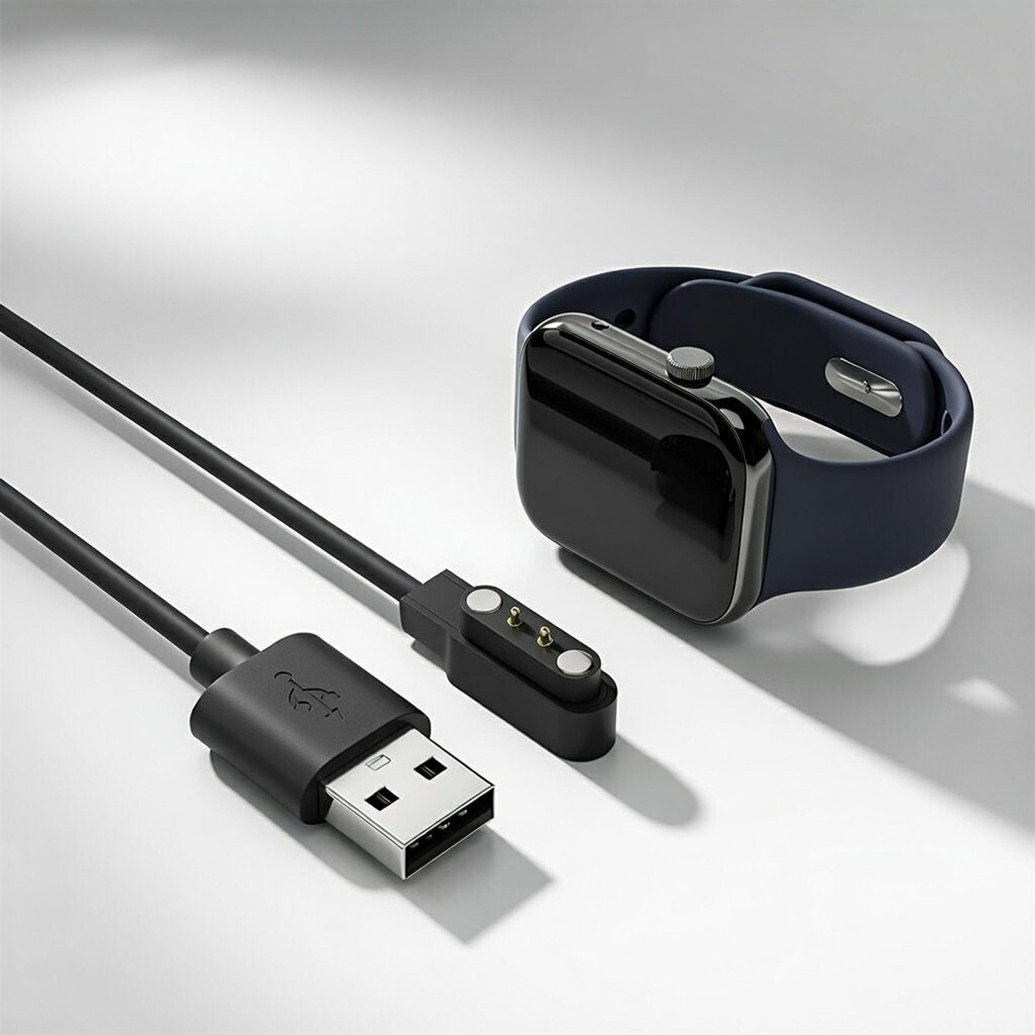Image of Umake Magnetic Charging Cable 3.5 A 1 m Nylon BRAIDING Smart Watch Charger Cable | USB Magnetic Fast Charging Cord | Replacement Charging Cable for Smartwatch | 1 Meter (Compatible with iphone,oppo,realme,narzo,oneplus,vivo,iqoo,samsung,motorola,mi,redmi,poco, Apple, Black, One Cable, NA)