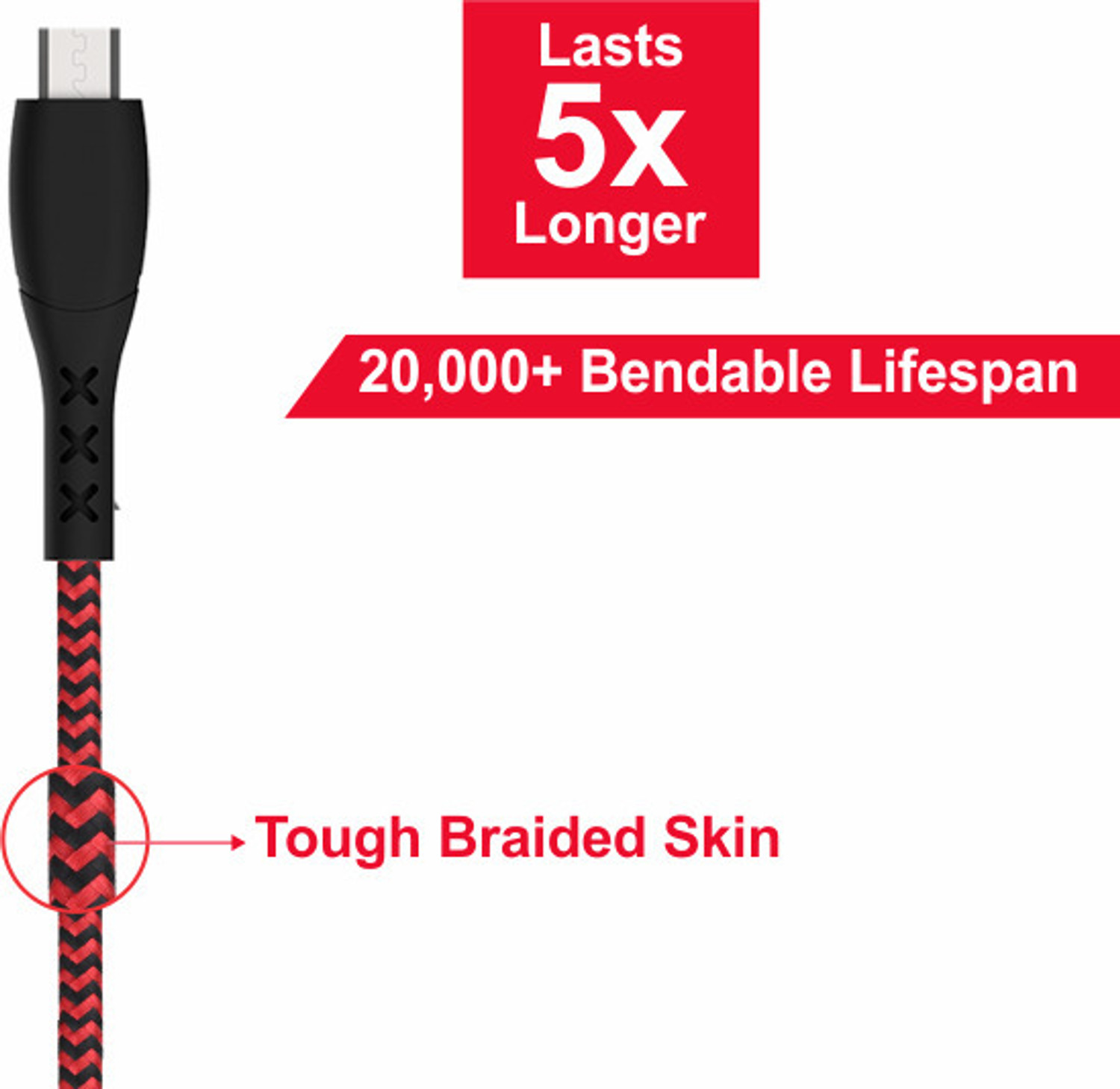 Image of UTRAX Micro USB Cable 1 m 36W /3.0AMP Fast Charging Nylon Braided with 20000+ Bending Life Span (Compatible with All Micro USB Supported Devices, Red, One Cable, NA)