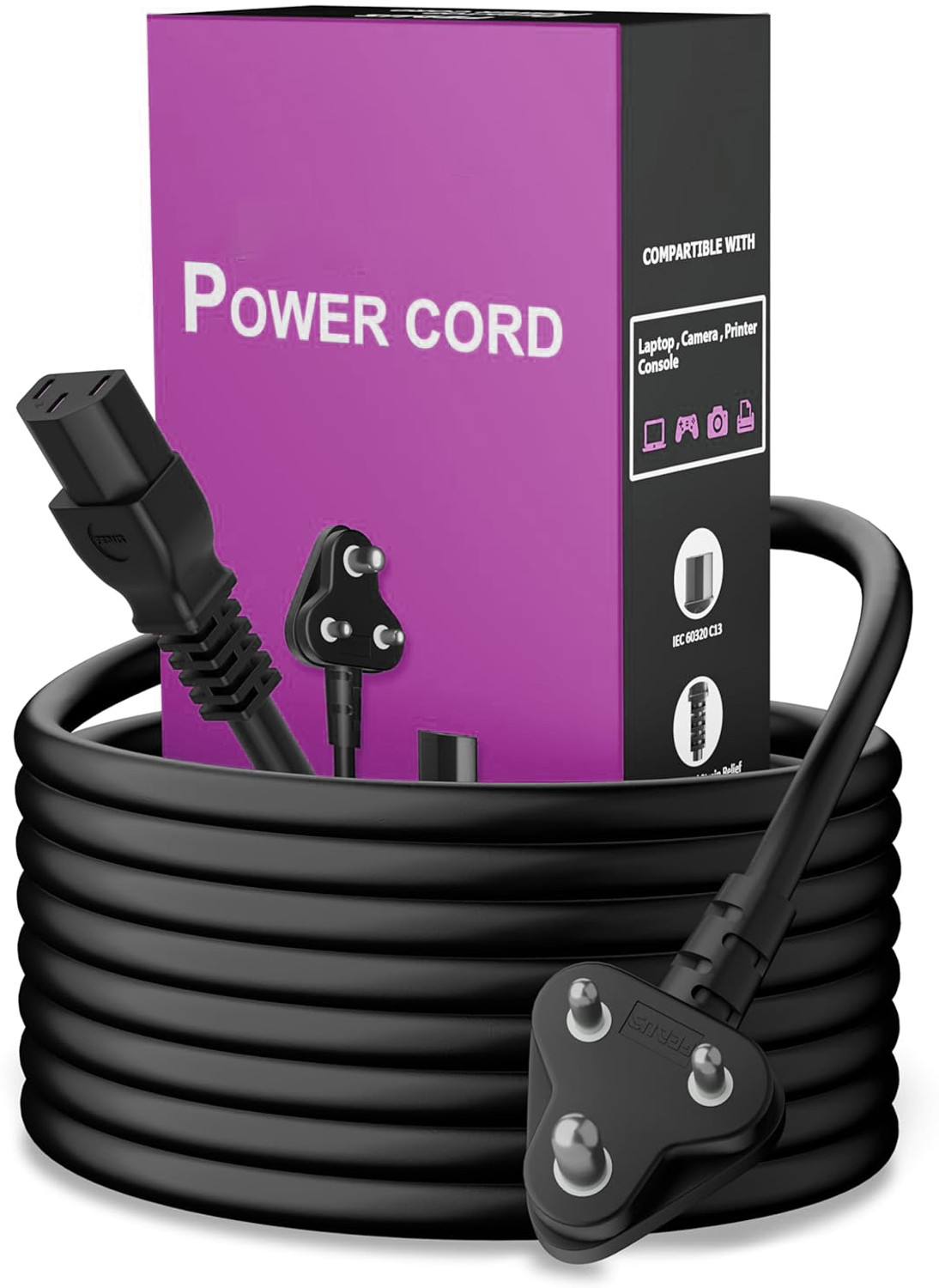 Image of RIVER FOX Power Cord 20 m 20 Meter RJ11 Telephone Modem Line Cable (Black) (Pack of 1) (Compatible with LANDLINE PHONE, ALL TYPE LAND LINE PHONE, Black, One Cable, 3 Pin Male To Multi-Pin)