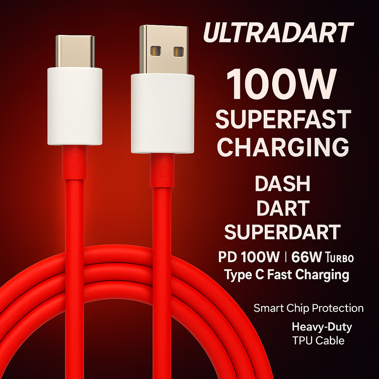 ULTRADART USB Type C Cable 1 m original 100W/80W/65W PD USB-C Cable | VOOC, SUPERVOOC, SuperDart, WARP Supported | OnePlus/Oppo/Realme/Nothing/Samsung Compatible – Red - ULTRADART : Flipkart.com