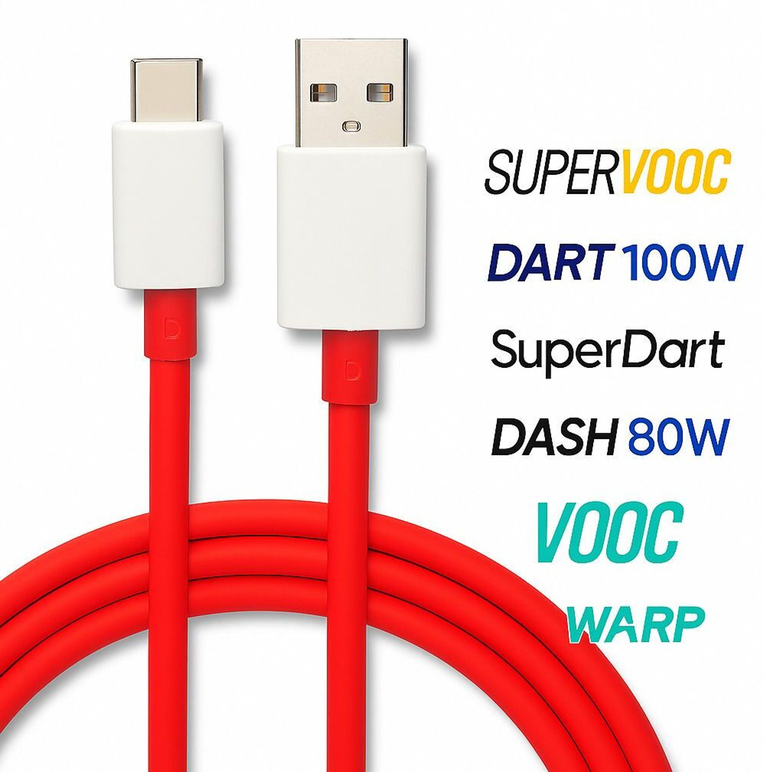Image of OnePlus USB Type C Cable 10 A 1 m Fast Supervooc Type C Cable (Compatible with Oneplus 100W / 80W / 65W / 67W / 33W / 20W, Red, White, One Cable, USB Type A To USB Type C)