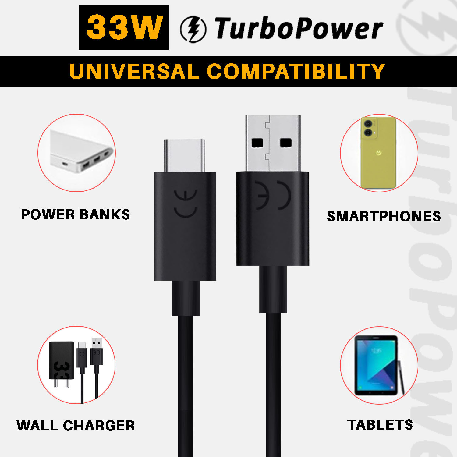 Image of SUFO USB Type C Cable 3 A 1 m 3A - 33W Turbo Power Super Fast Charging Cable (Compatible with Motorola, G14, Moto G 5G, G10 Power, G9, G9 Power, Black, One Cable, USB Type A To USB Type C)