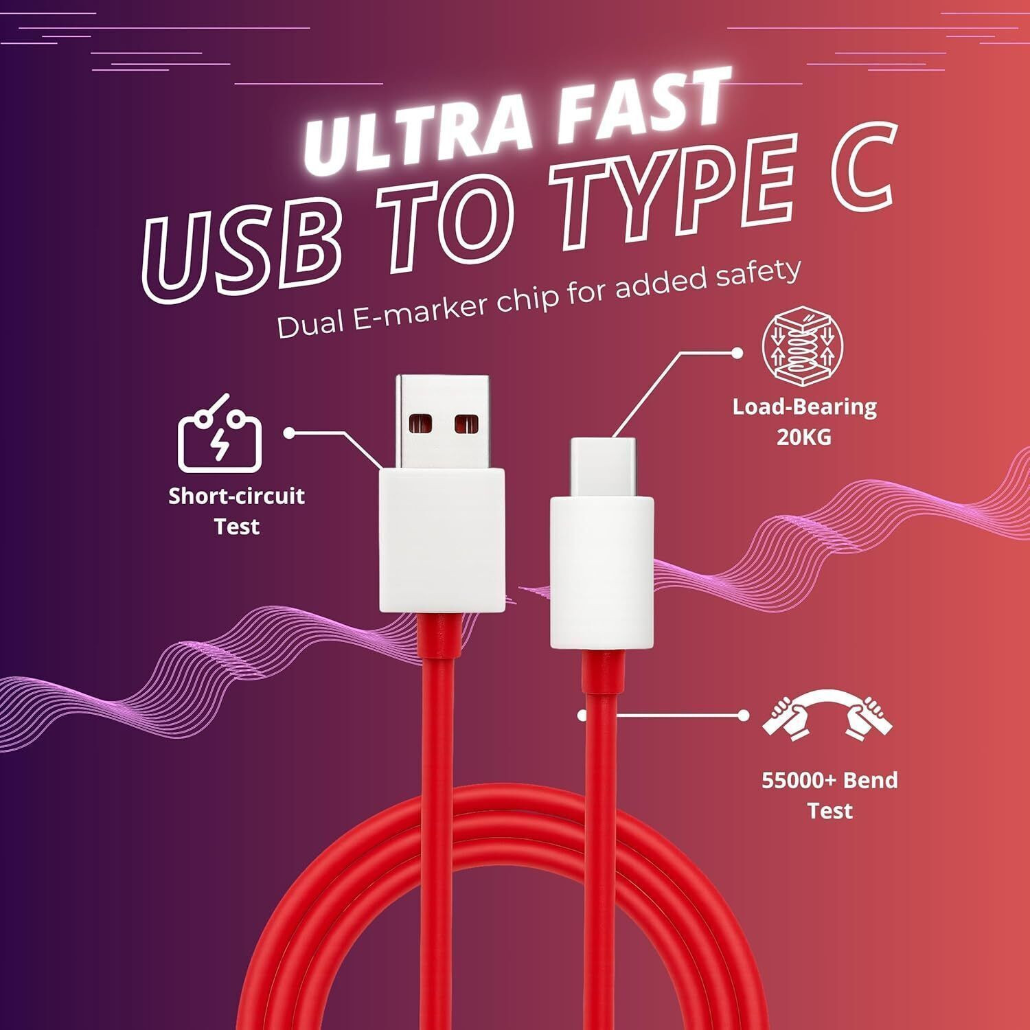 Image of OnePlus USB Type C Cable 10 A 1 m Fast Supervooc Type C Cable (Compatible with Oneplus 100W / 80W / 65W / 67W / 33W / 20W, Red, White, One Cable, USB Type A To USB Type C)