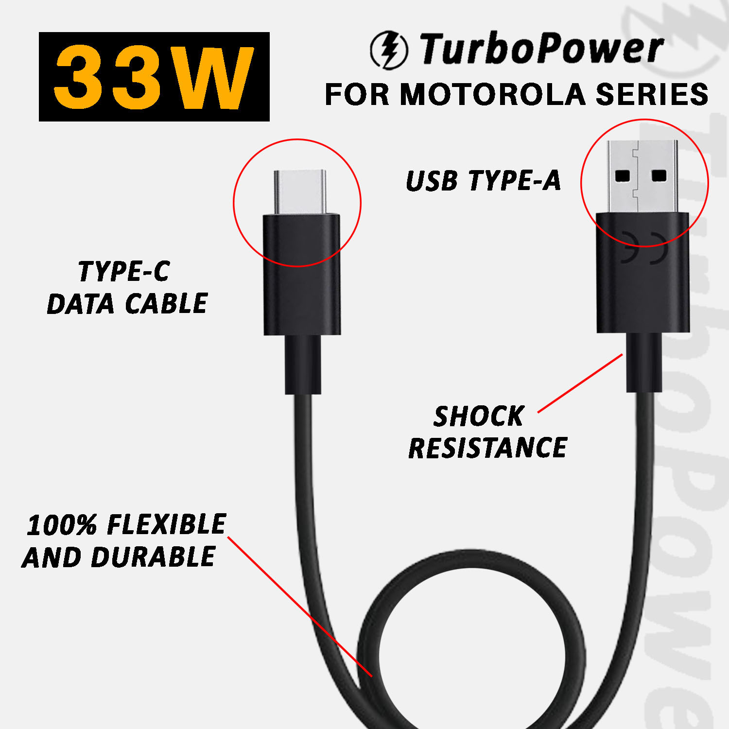 Image of SUFO USB Type C Cable 3 A 1 m 3A - 33W Turbo Power Super Fast Charging Cable (Compatible with Motorola, G14, Moto G 5G, G10 Power, G9, G9 Power, Black, One Cable, USB Type A To USB Type C)