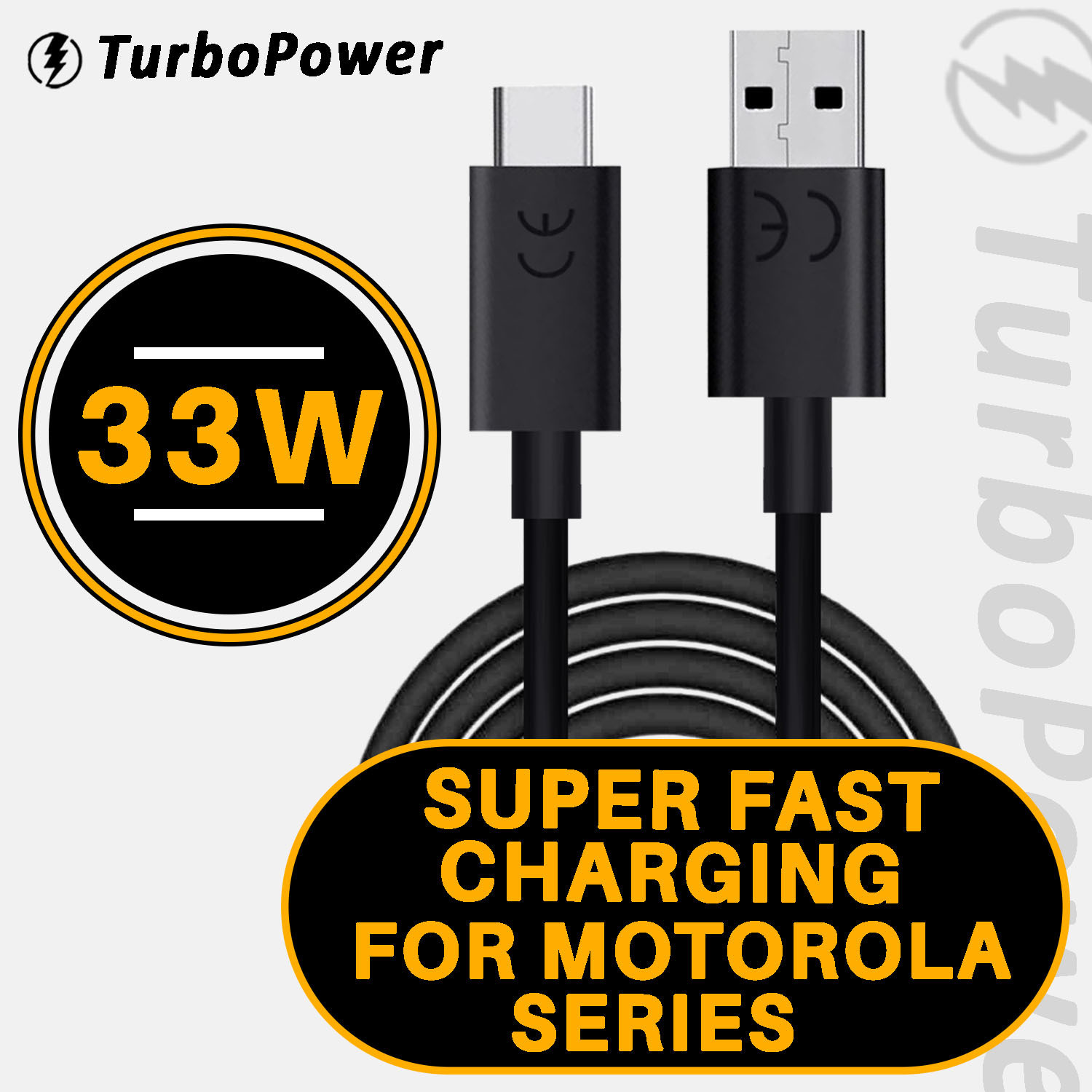 Image of SUFO USB Type C Cable 3 A 1 m 3A - 33W Turbo Power Super Fast Charging Cable (Compatible with Motorola, G14, Moto G 5G, G10 Power, G9, G9 Power, Black, One Cable, USB Type A To USB Type C)