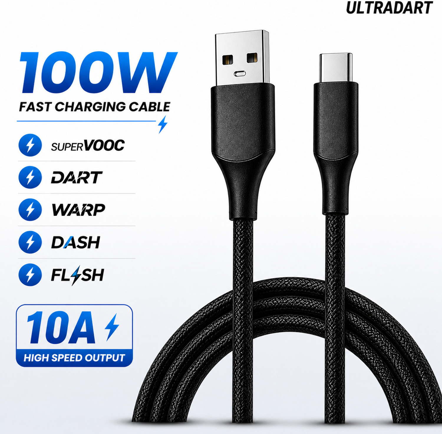 Image of SUFO USB Type C Cable 3 A 1 m 3A - 33W Turbo Power Super Fast Charging Cable (Compatible with Motorola, G14, Moto G 5G, G10 Power, G9, G9 Power, Black, One Cable, USB Type A To USB Type C)
