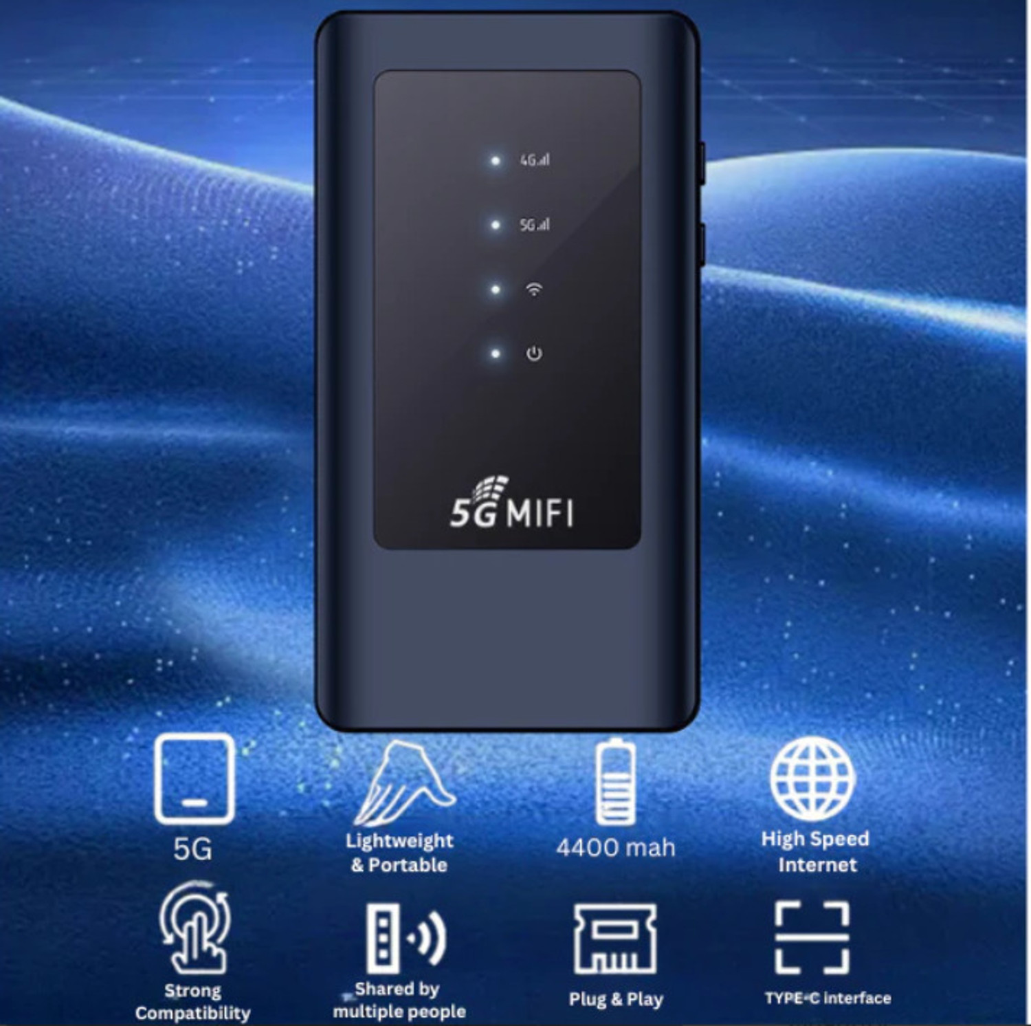 Image of V88R 5G Wireless Dongle WiFi Hotspot with 4400mAh Battery, 800Mbps Speed 21.6 Mbps Data Card ,Calls not Supported (Black)