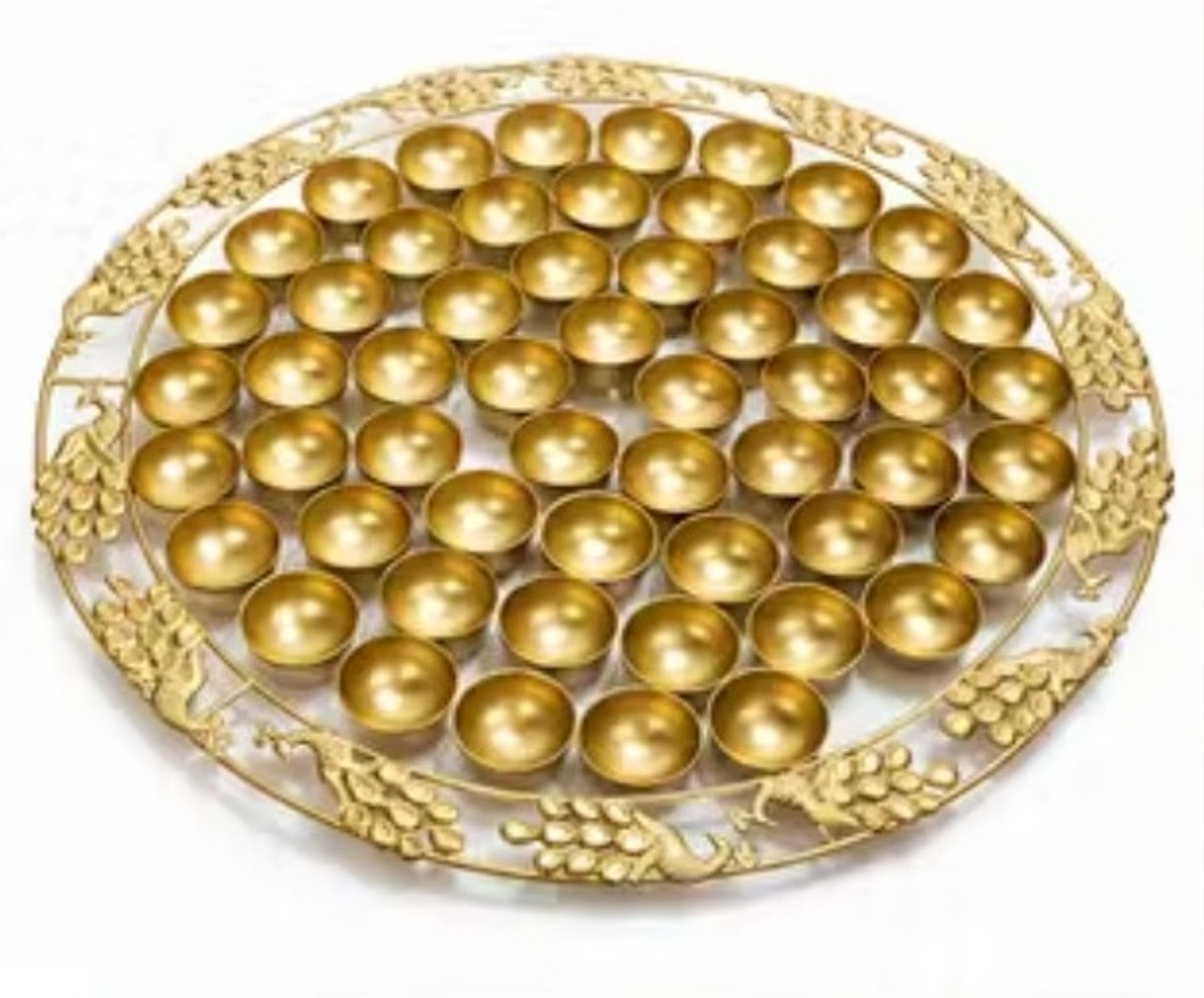 Image of PONTE Pea Cock Design Gold Chhappan Bhog Thali Iron Decorative Platter (Gold)
