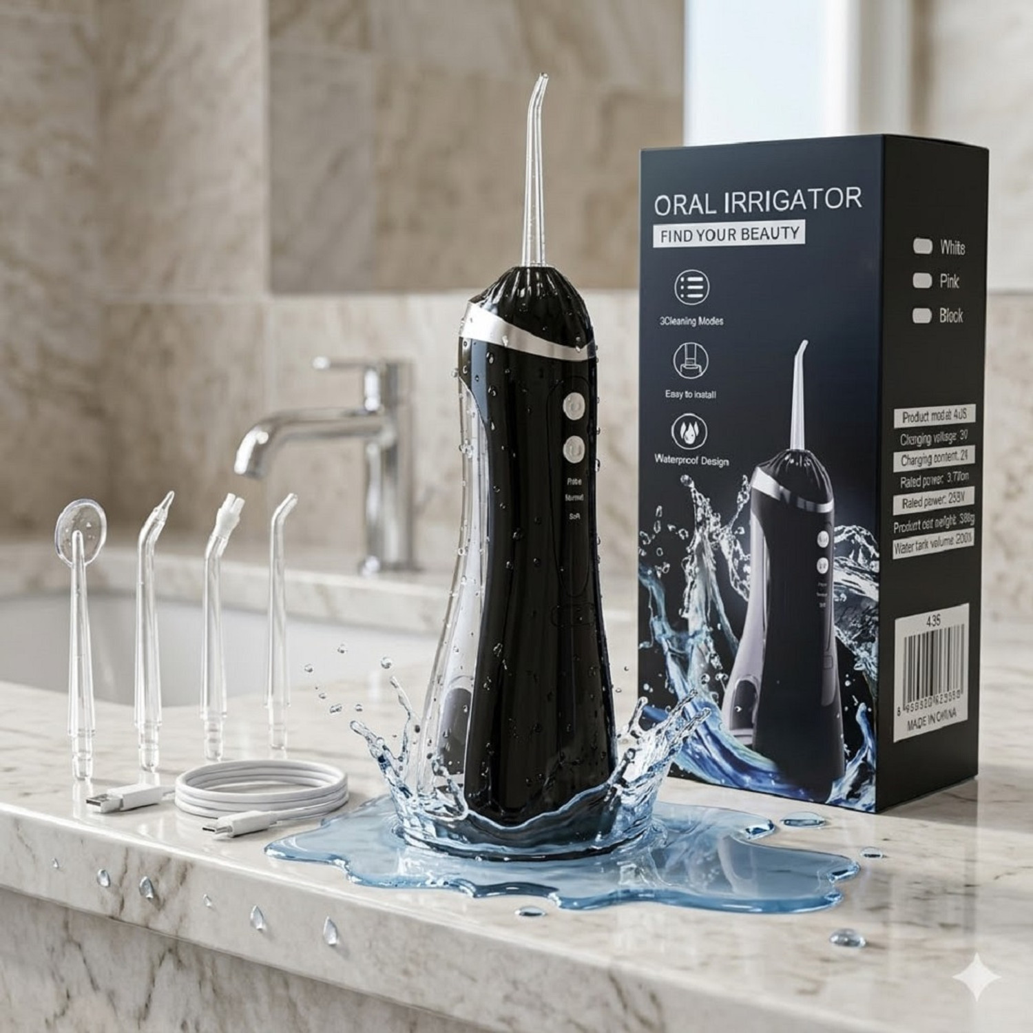 Image of DIOXIT Oral Irrigator with 3 Modes 4 Jets Rechargeable Cleaner, 200ml Water Tank Water Flosser (Cordless)