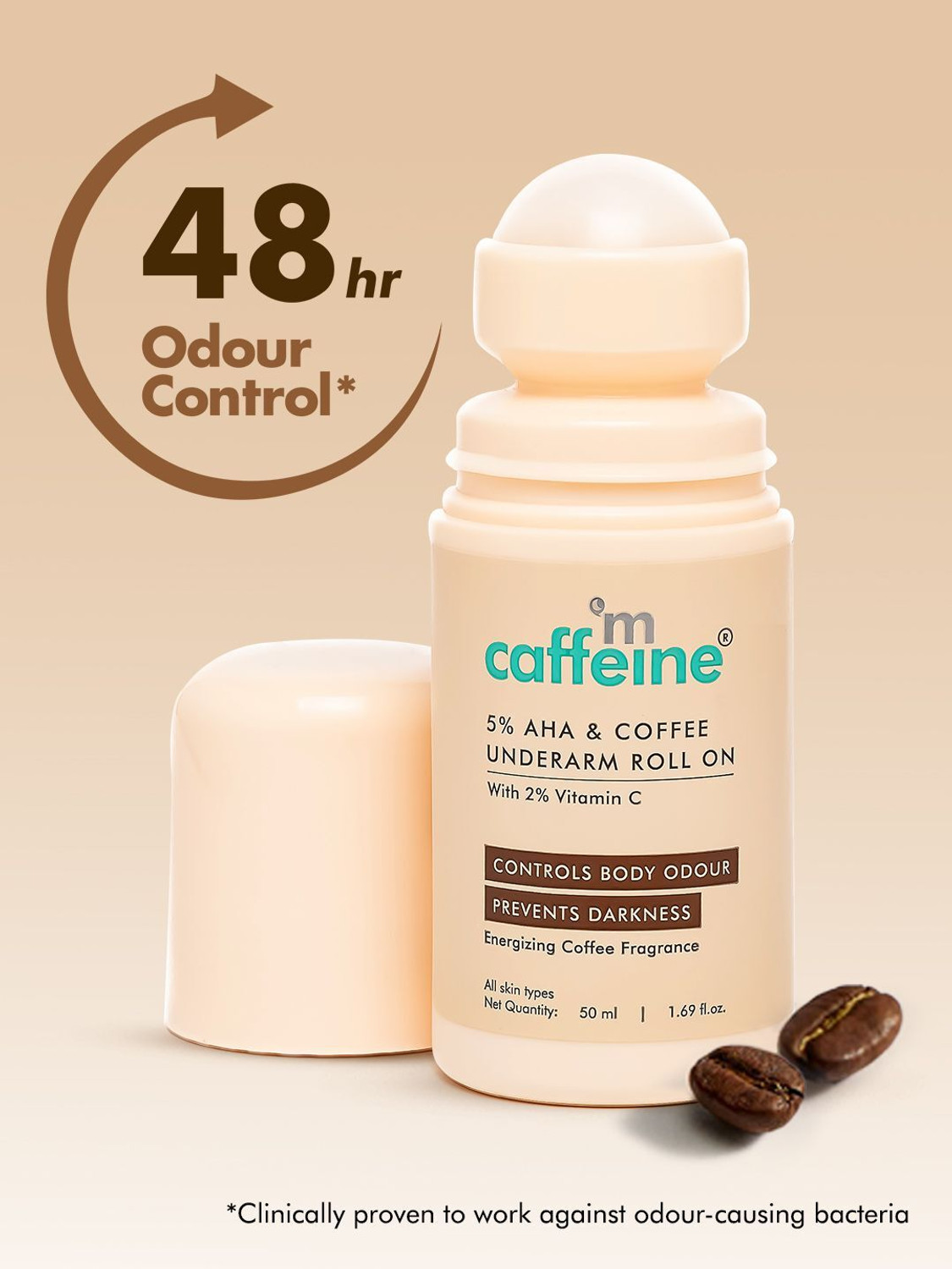 mCaffeine 5% AHA Underarm Roll On with Coffee | Odour Control, Prevents Underarm Darkness Deodorant Roll-on - For Men & Women - Image 5