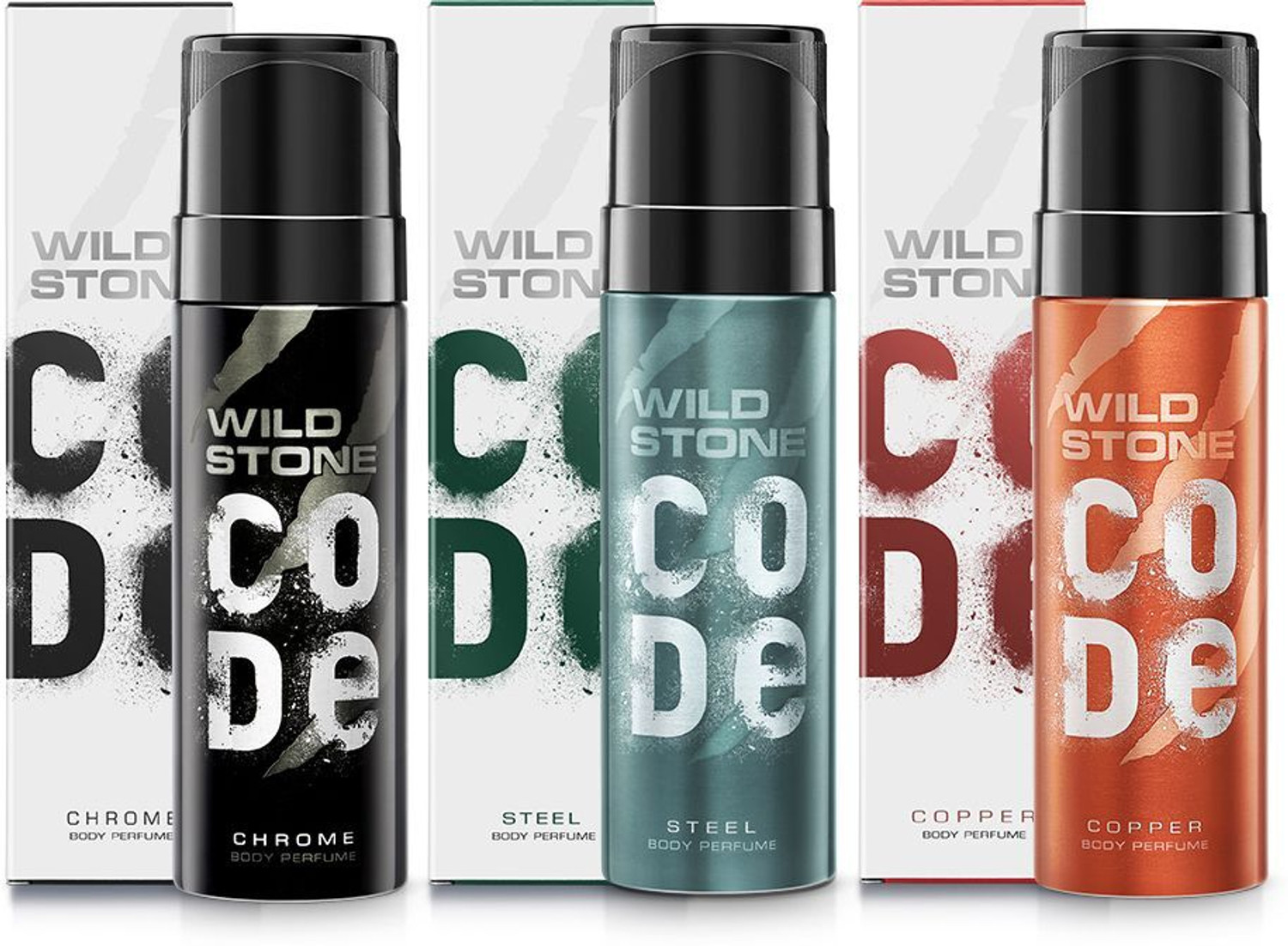 Image of Wild Stone CODE Gold, Titanium & Iridium Long Lasting Deodorant for Men (150 ml each) Body Spray - For Men (450 ml, Pack of 3)