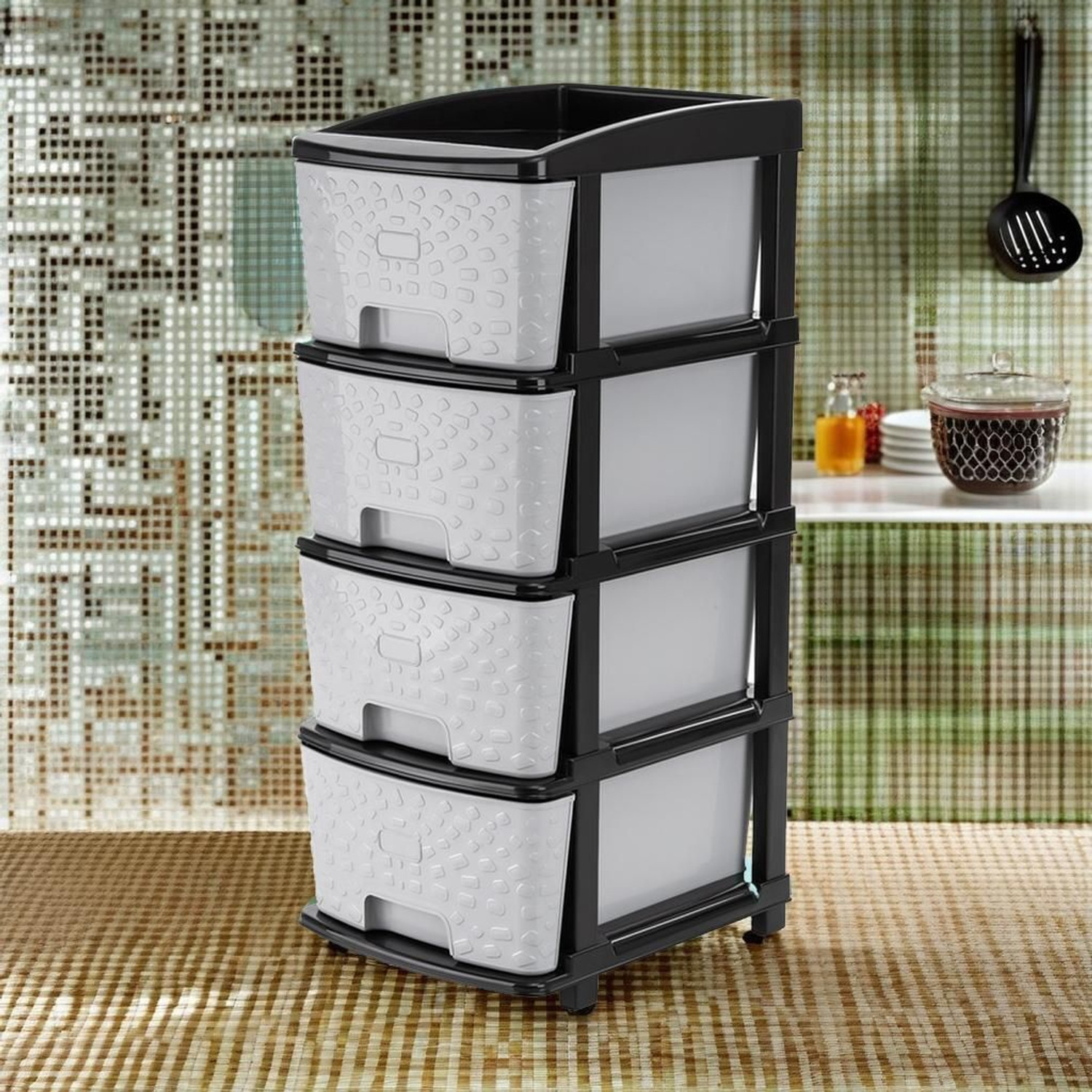 Image of Jayci Mart Plastic Free Standing Cabinet (Finish Color - Grey & Black, Door Type- Folding, Pre-assembled)