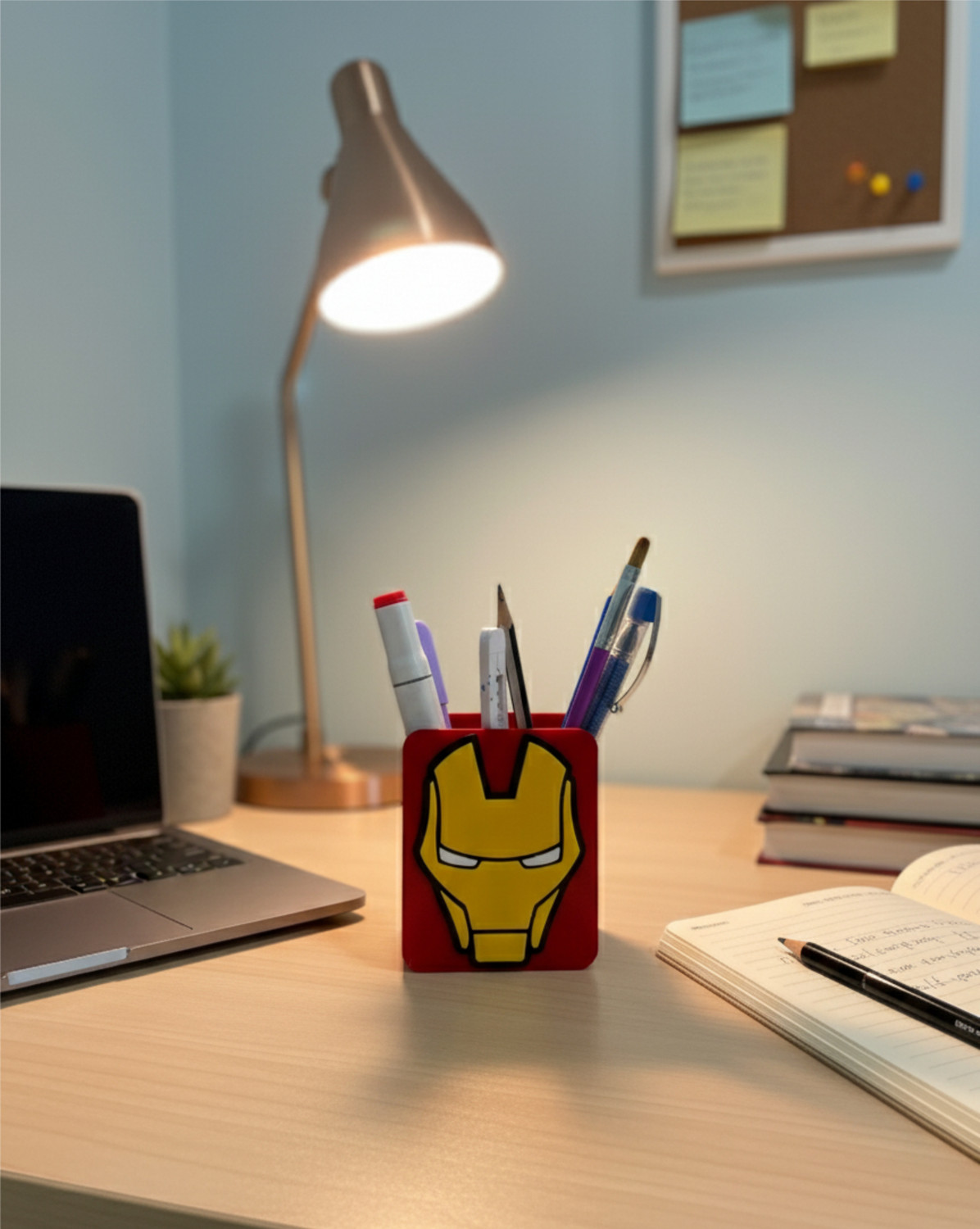 Image of BYSUN 1 Compartments Acrylic Premium Marvel Iron Man Pen Stand (White, Yellow)