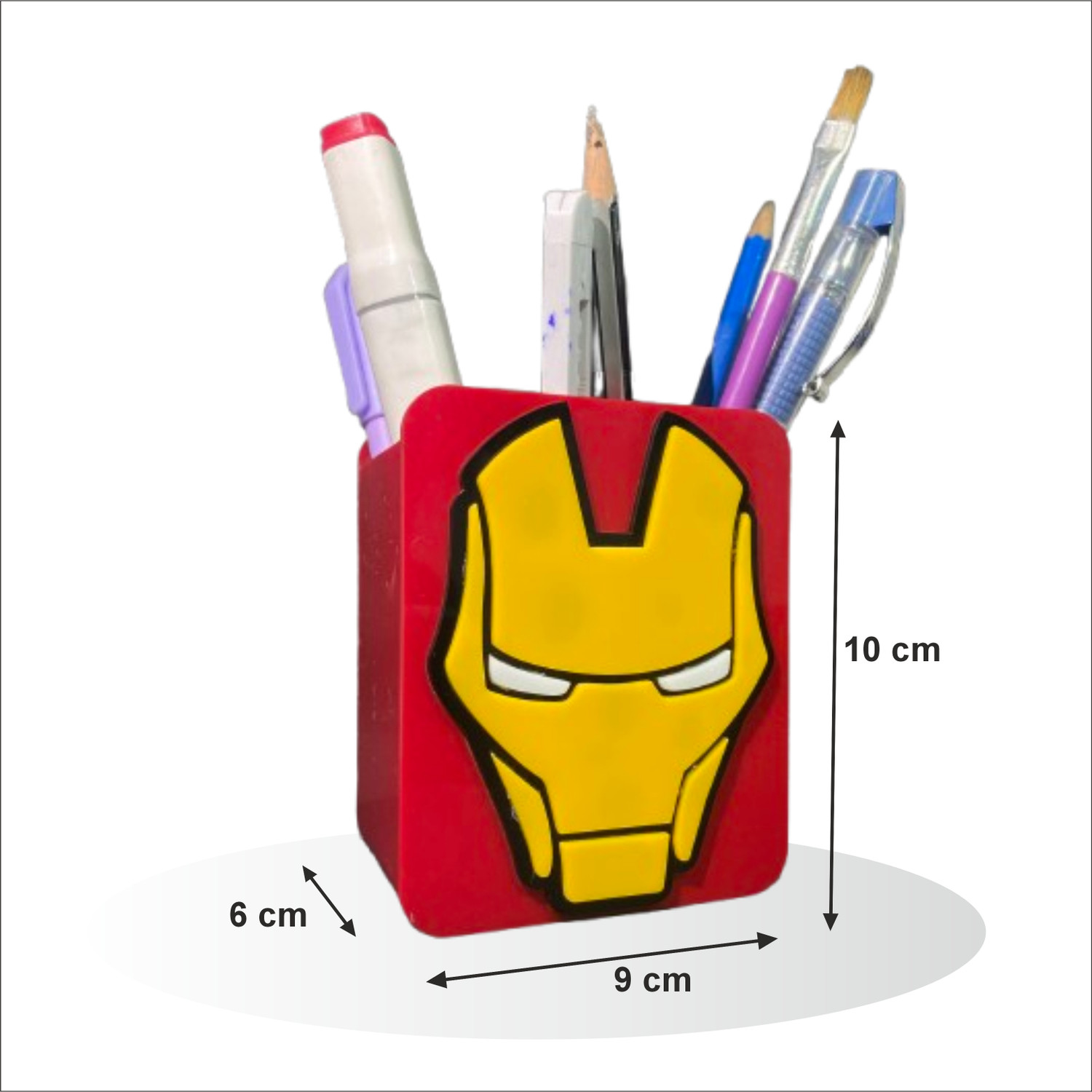Image of BYSUN 1 Compartments Acrylic Premium Marvel Iron Man Pen Stand (White, Yellow)