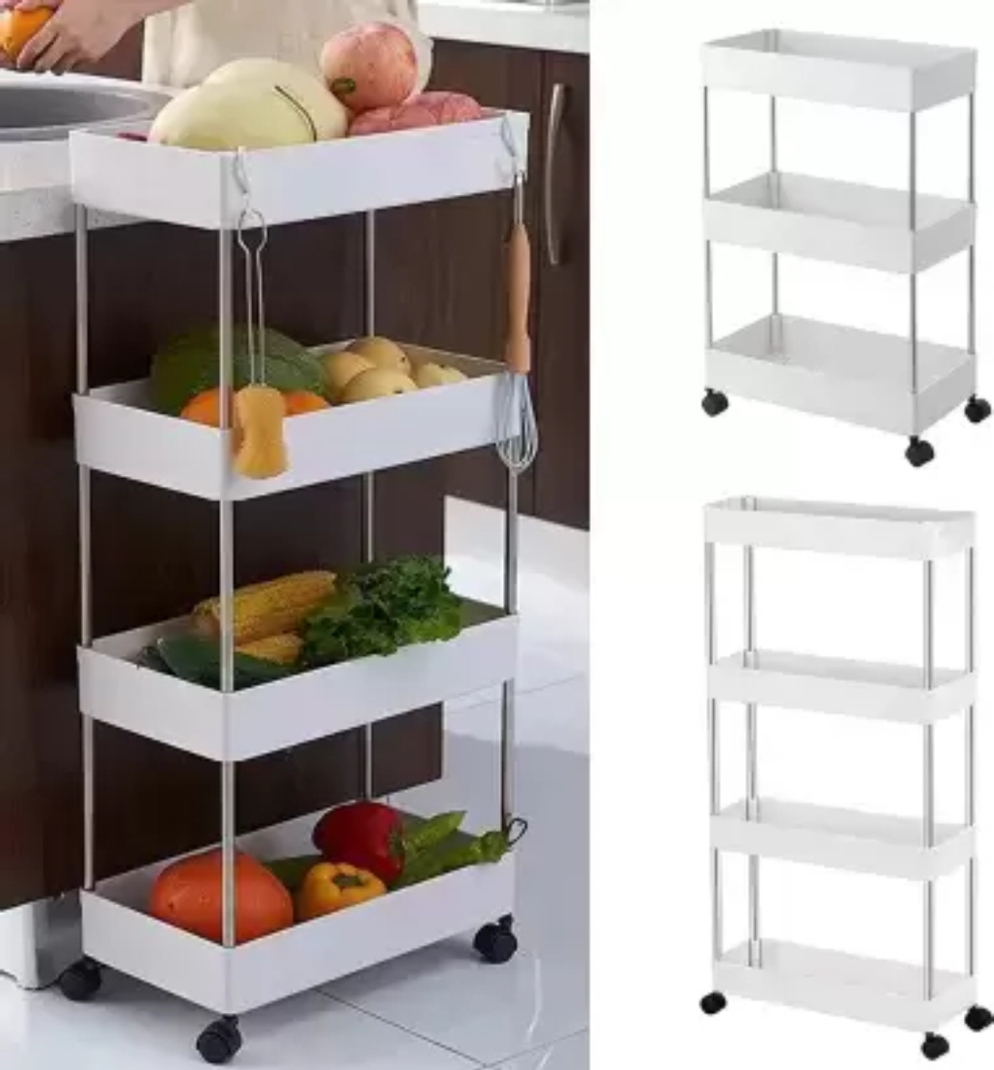 Image of HUMBLE KART Storage Cart 4 Tier Mobile Shelving Unit Organizer Kitchen Bathroom Laundry Plastic Kitchen Trolley (DIY(Do-It-Yourself))