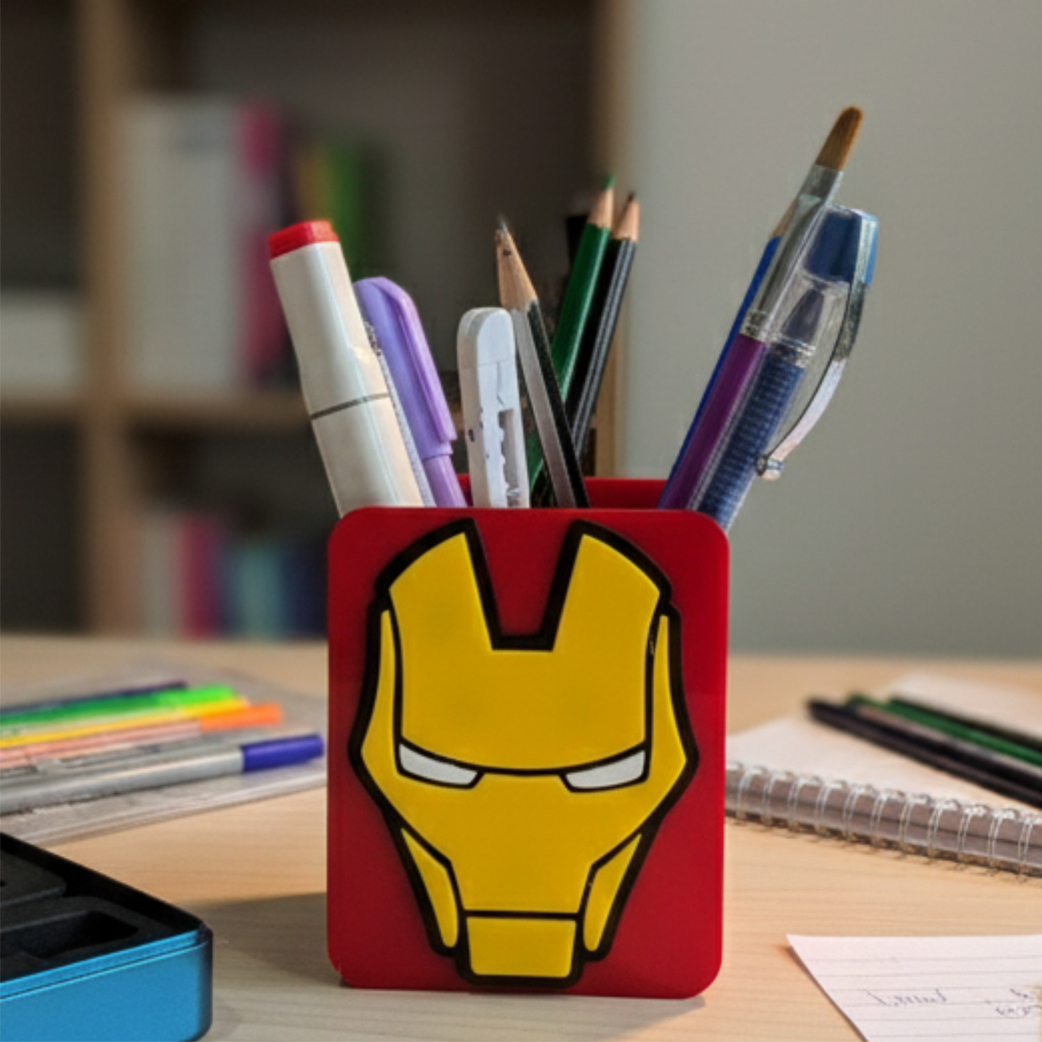 Image of BYSUN 1 Compartments Acrylic Premium Marvel Iron Man Pen Stand (White, Yellow)