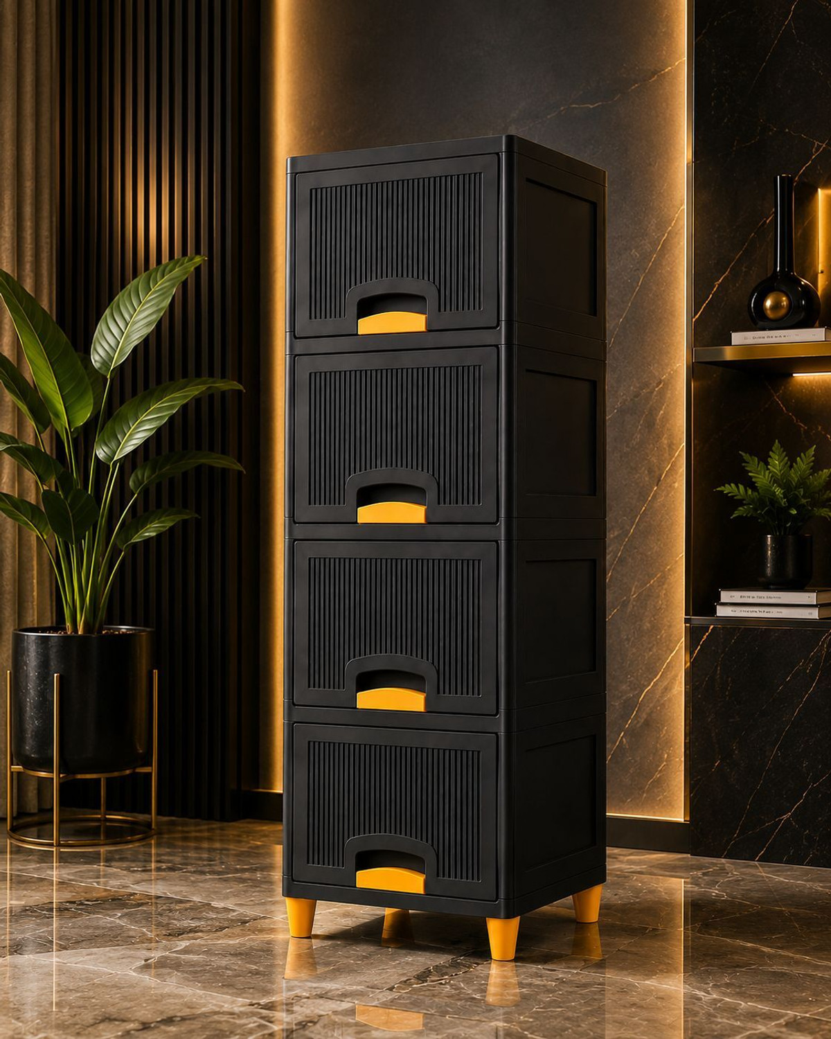 Image of Jayci Mart Plastic Free Standing Cabinet (Finish Color - Grey & Black, Door Type- Folding, Pre-assembled)