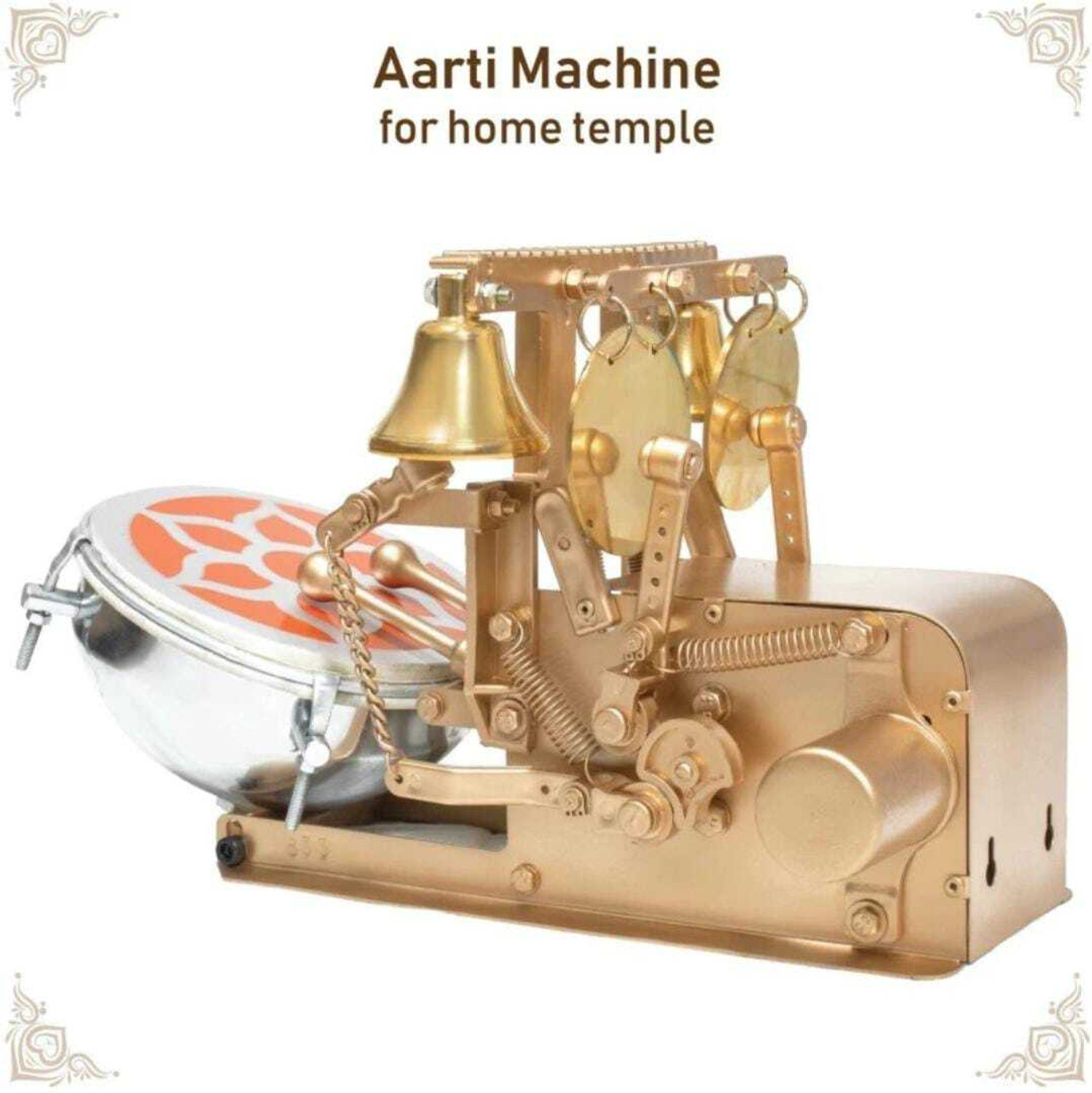 Image of Akshar Tabla Mart Automatic mini electric aarti machine For Home and Temples Nut & Bolts Dholak (Gold)