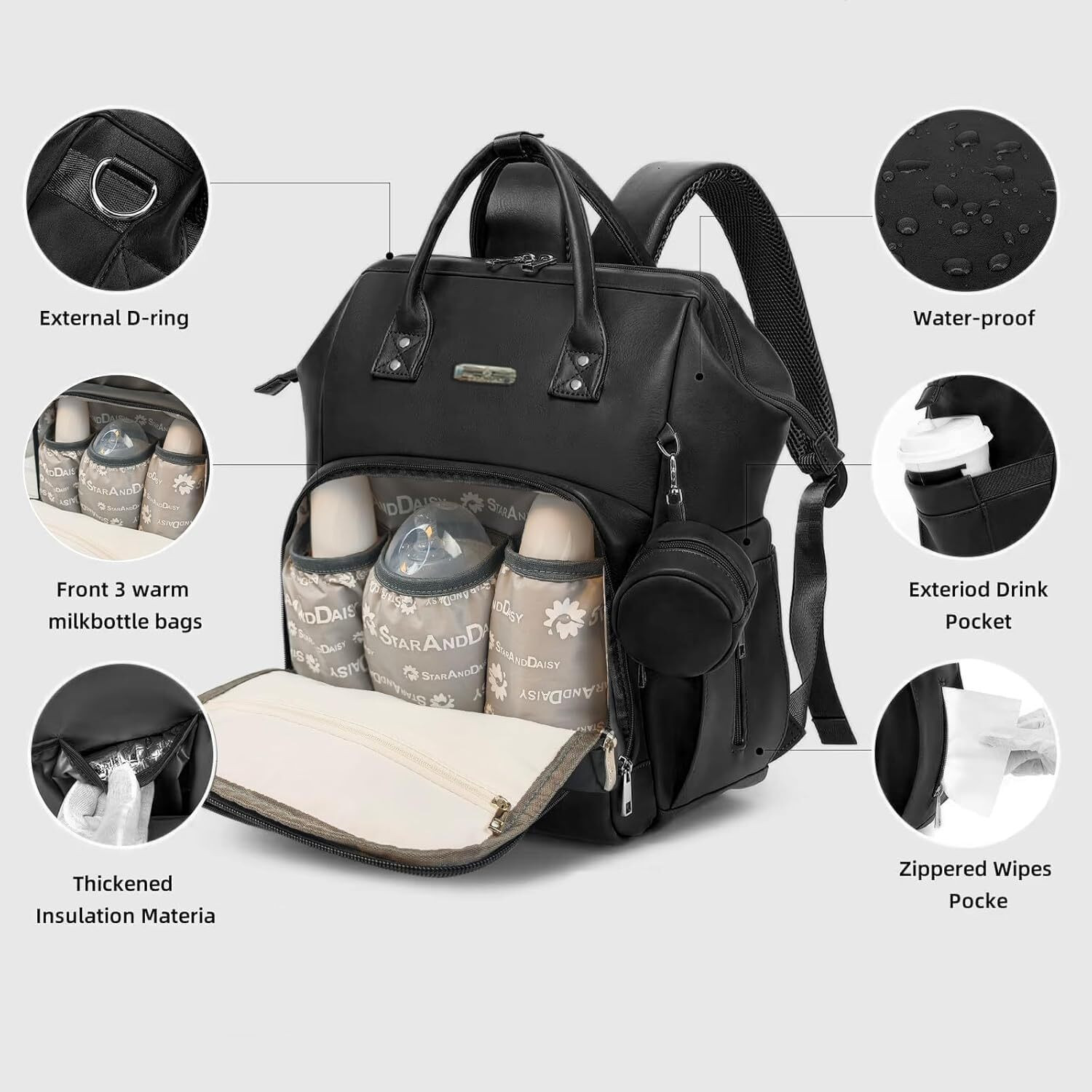 Image of StarAndDaisy Premium Baby Diaper Bag Spacious, Waterproof Backpack with Multiple Pockets Mothers Maternity Bags for Travel Diaper Backpack (Dull Brown)