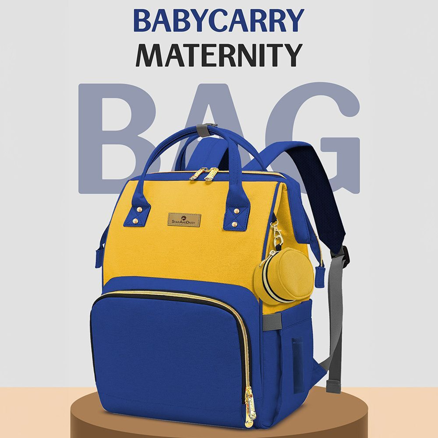 Image of StarAndDaisy Premium Baby Diaper Bag Spacious, Waterproof Backpack with Multiple Pockets Mothers Maternity Bags for Travel Diaper Backpack (Blue , Yellow)